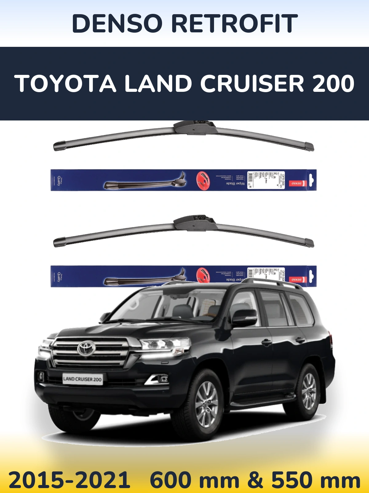 Sada předních stěračů Denso Retrofit 600 a 550 mm pro Toyota Land Cruiser 200 2015-2021