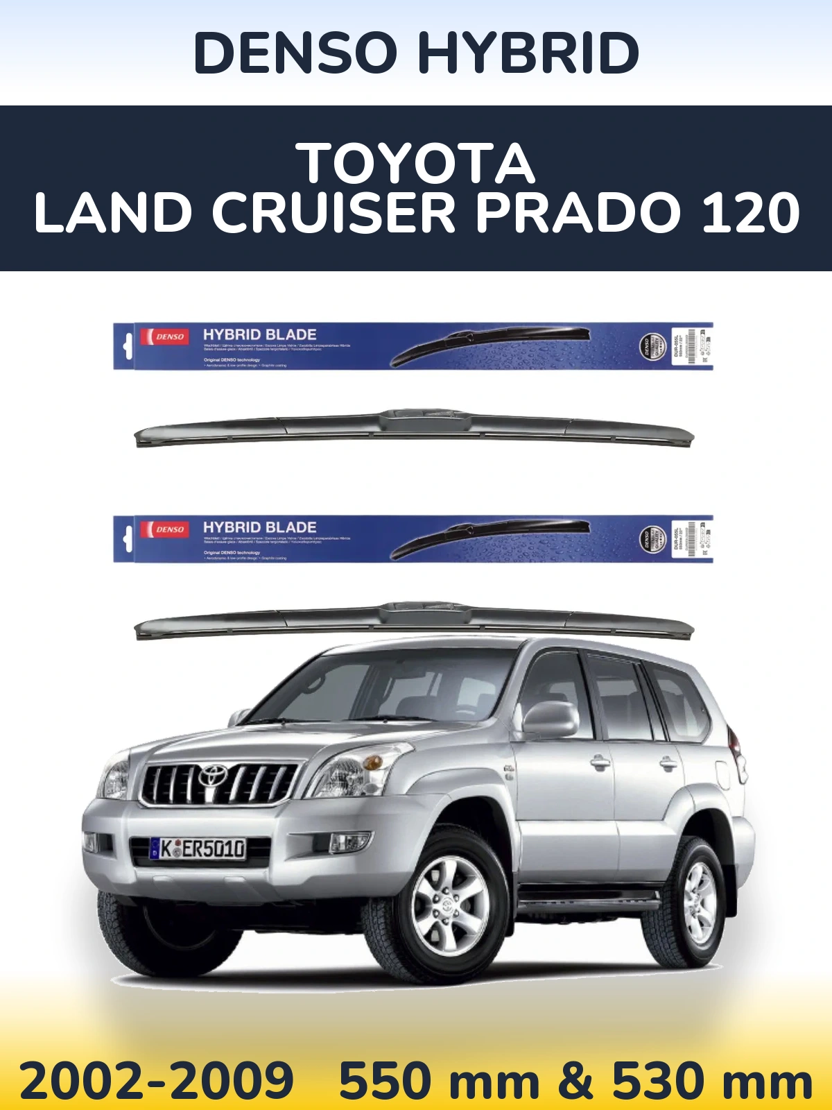 Sada předních stěračů Denso Hybrid 550 a 530 mm pro Toyota Land Cruiser Prado 120 2002-2009