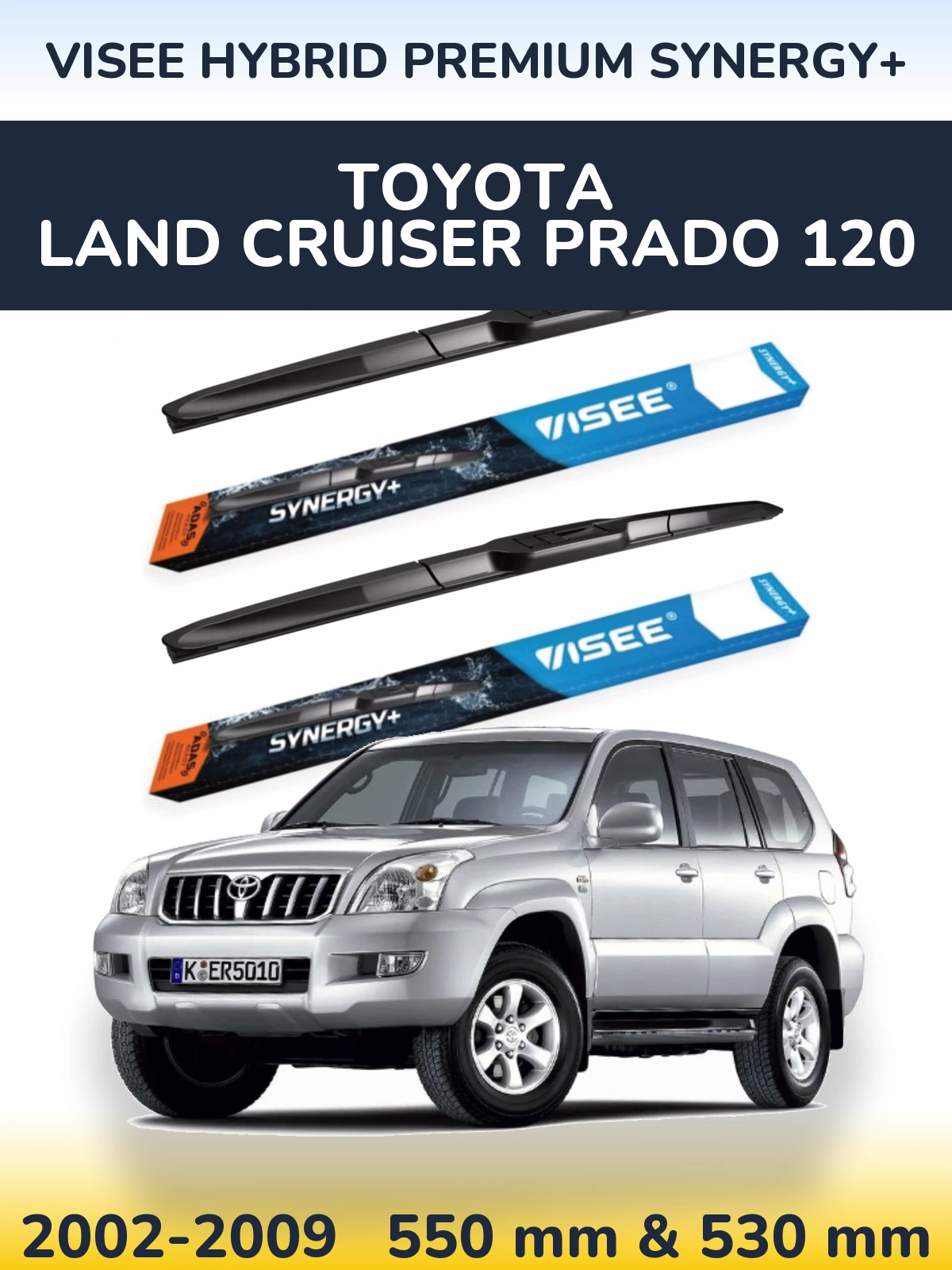 Sada předních stěračů VISEE HYBRID PREMIUM SYNERGY+ 550 a 530 mm pro Toyota Land Cruiser Prado 120 2002-2009