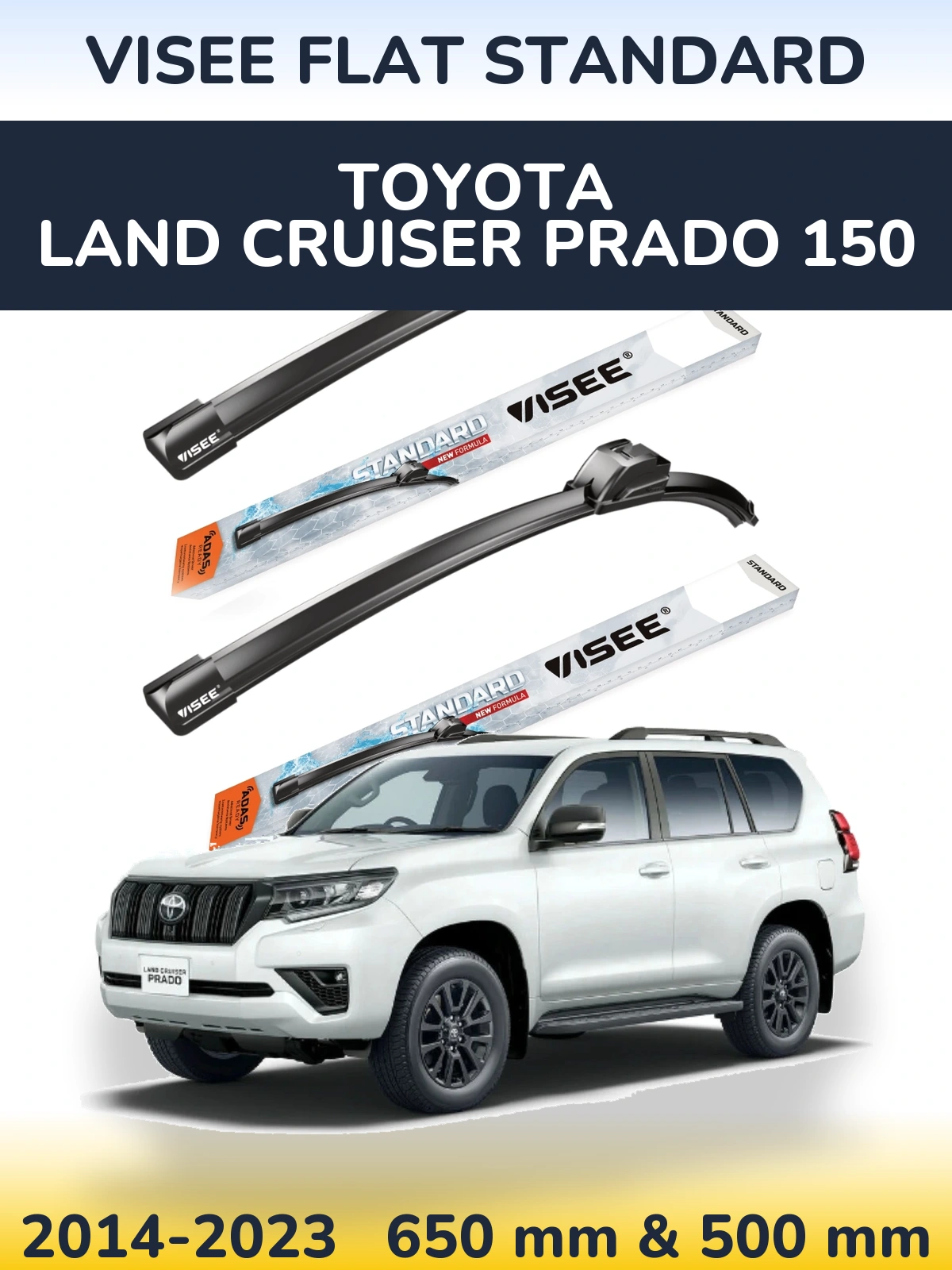 Sada předních stěračů VISEE FLAT STANDARD 650 a 500 mm pro Toyota Land Cruiser Prado 150 2014-2023