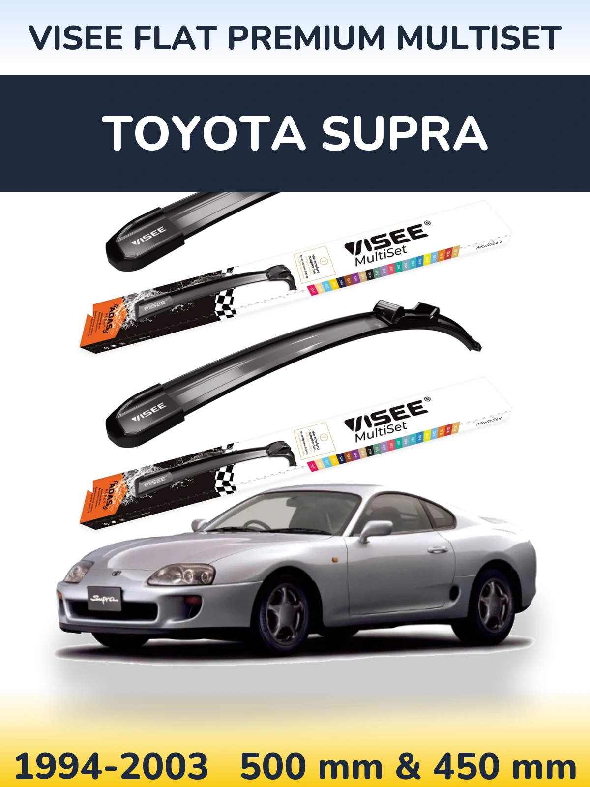 Sada předních stěračů VISEE FLAT PREMIUM MultiSet 500 a 450 mm pro Toyota Supra 1994-2003