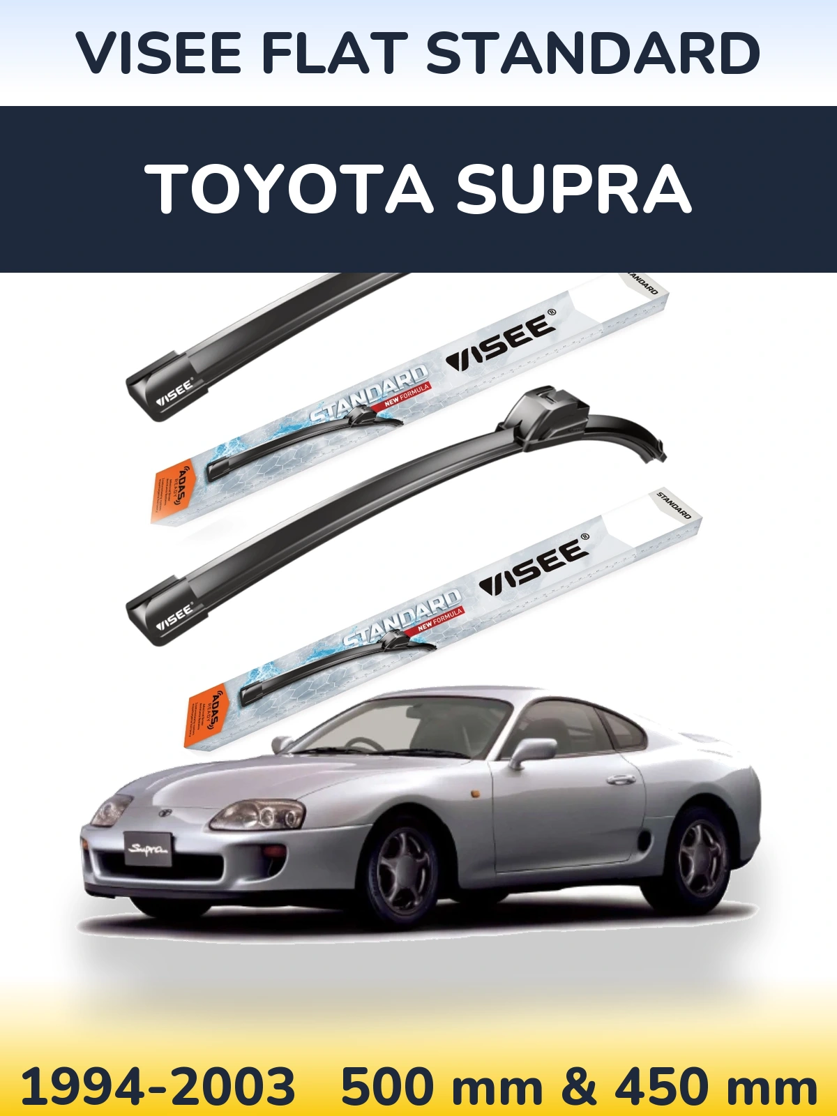 Sada předních stěračů VISEE FLAT STANDARD 500 a 450 mm pro Toyota Supra 1994-2003