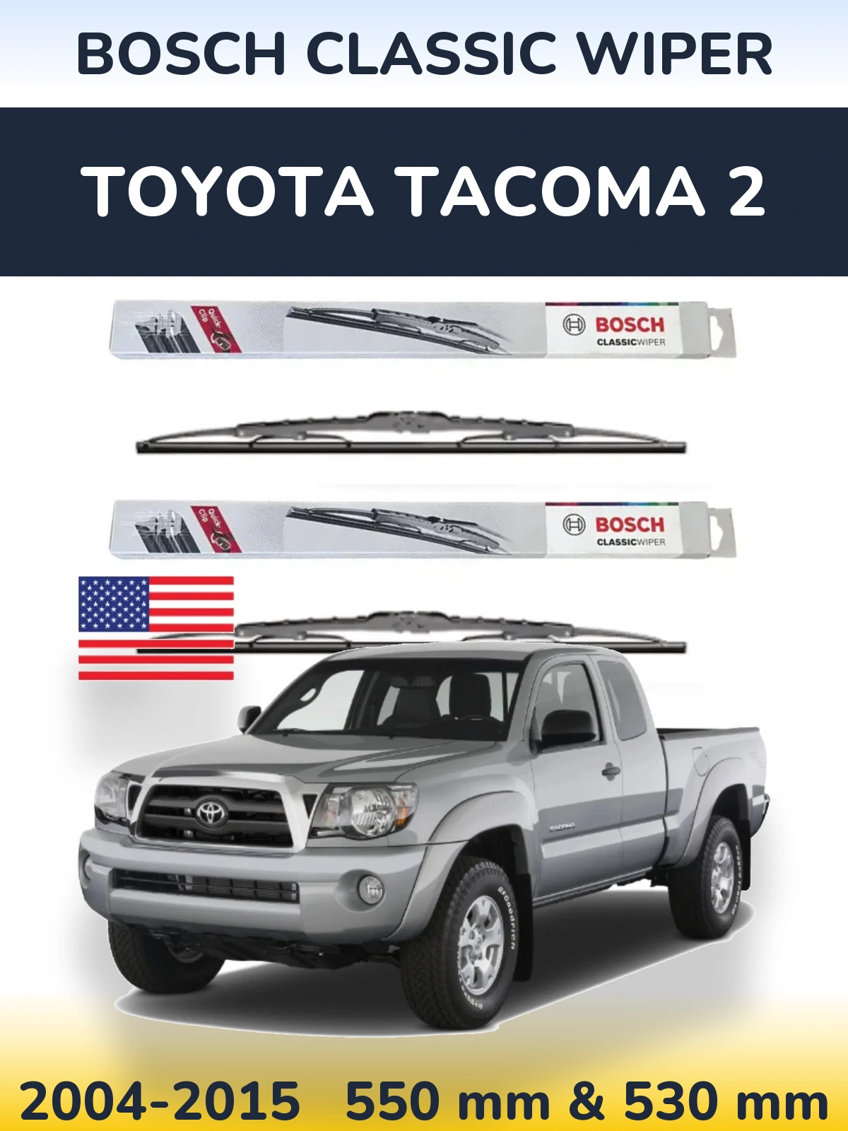 Sada předních stěračů BOSCH Classic Wiper 550 a 530 mm pro Toyota Tacoma 2 2004-2015