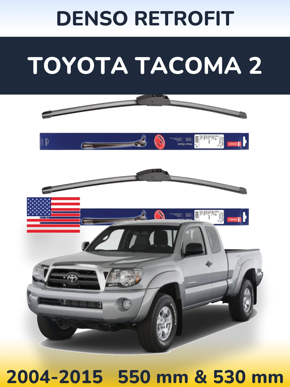 Sada předních stěračů Denso Retrofit 550 a 530 mm pro Toyota Tacoma 2 2004-2015