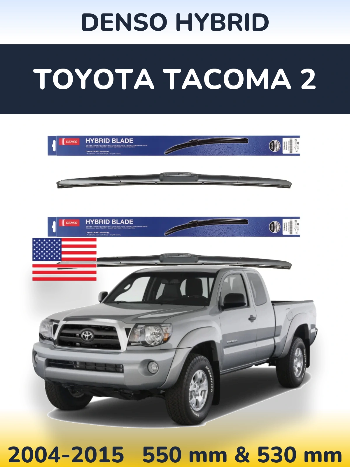 Sada předních stěračů Denso Hybrid 550 a 530 mm pro Toyota Tacoma 2 2004-2015