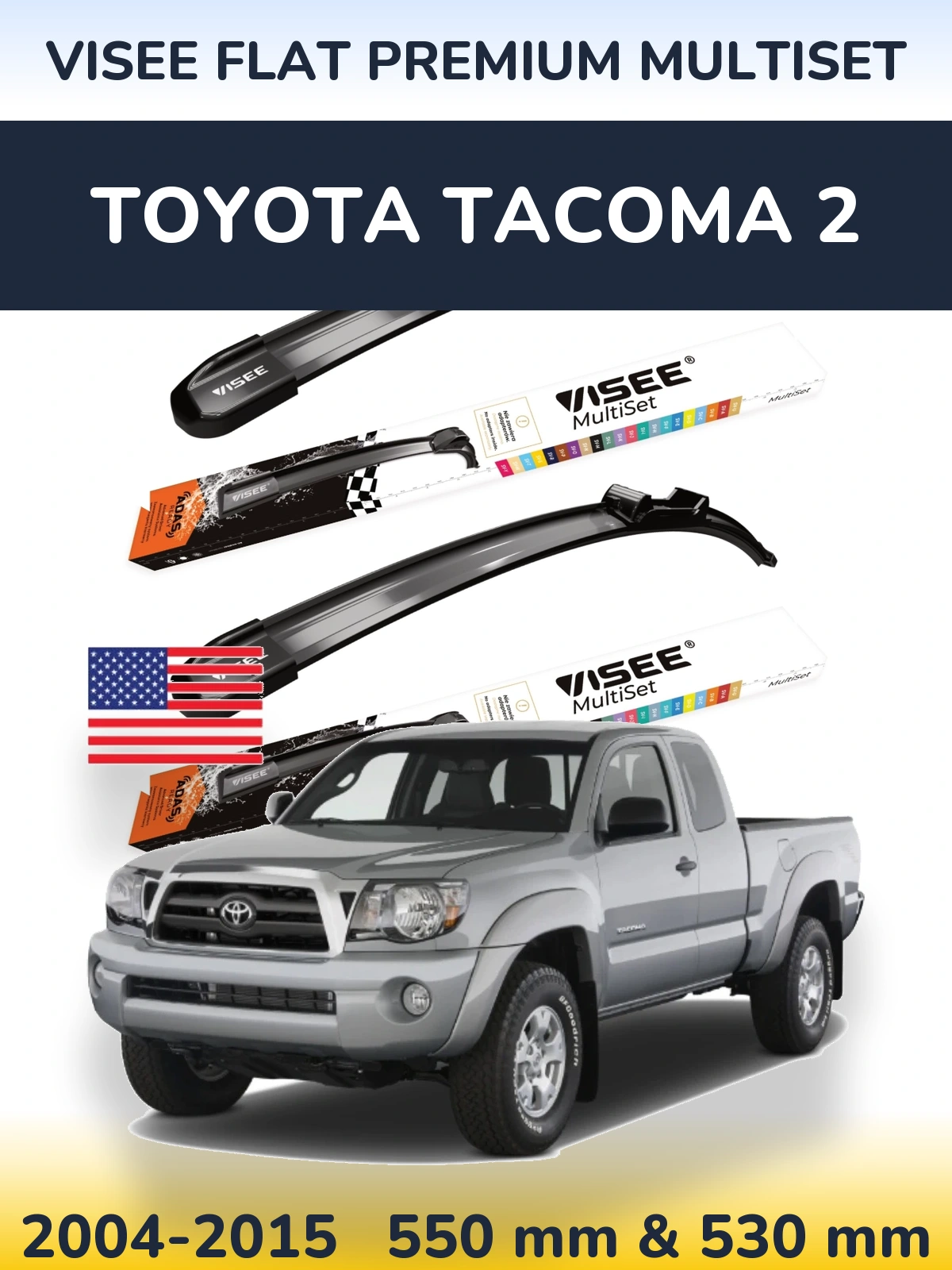 Sada předních stěračů VISEE FLAT PREMIUM MultiSet 550 a 530 mm pro Toyota Tacoma 2 2004-2015