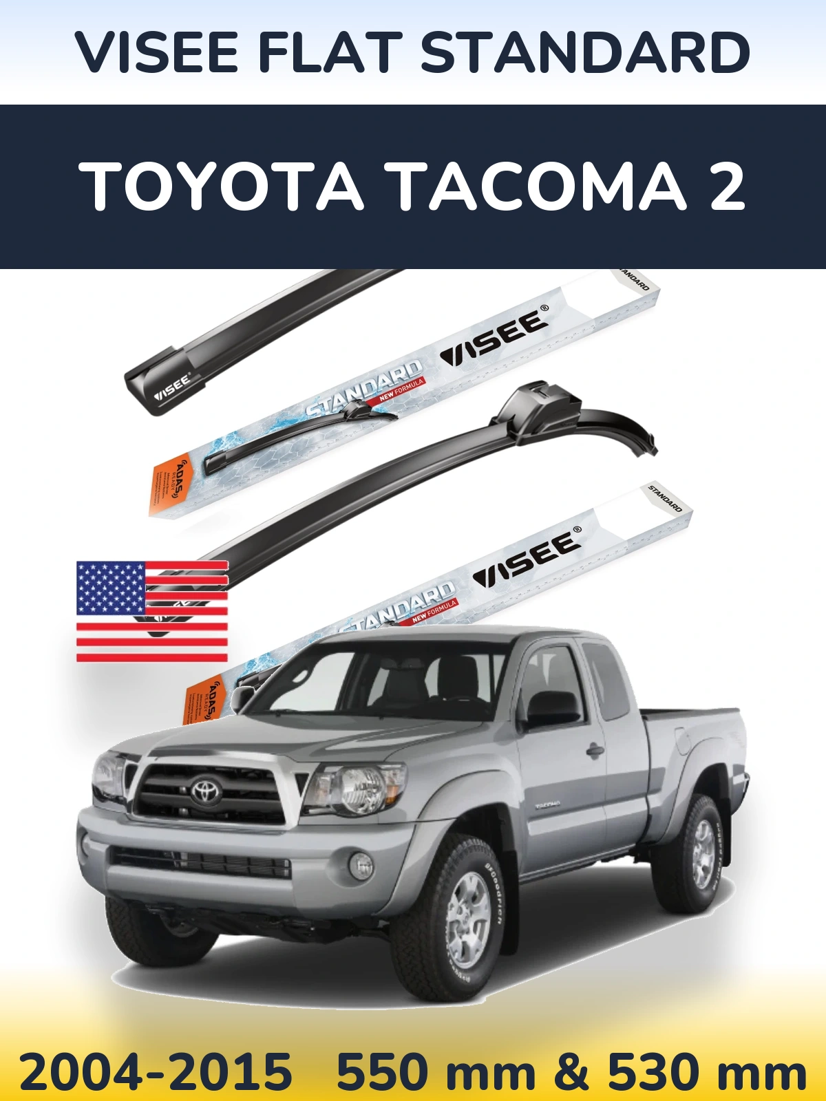 Sada předních stěračů VISEE FLAT STANDARD 550 a 530 mm pro Toyota Tacoma 2 2004-2015