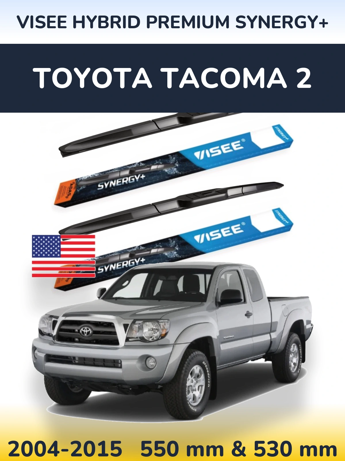 Sada předních stěračů VISEE HYBRID PREMIUM SYNERGY+ 550 a 530 mm pro Toyota Tacoma 2 2004-2015