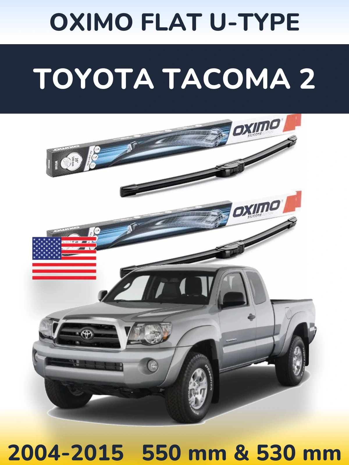 Sada předních stěračů Oximo Flat U-type 550 a 530 mm pro Toyota Tacoma 2 2004-2015