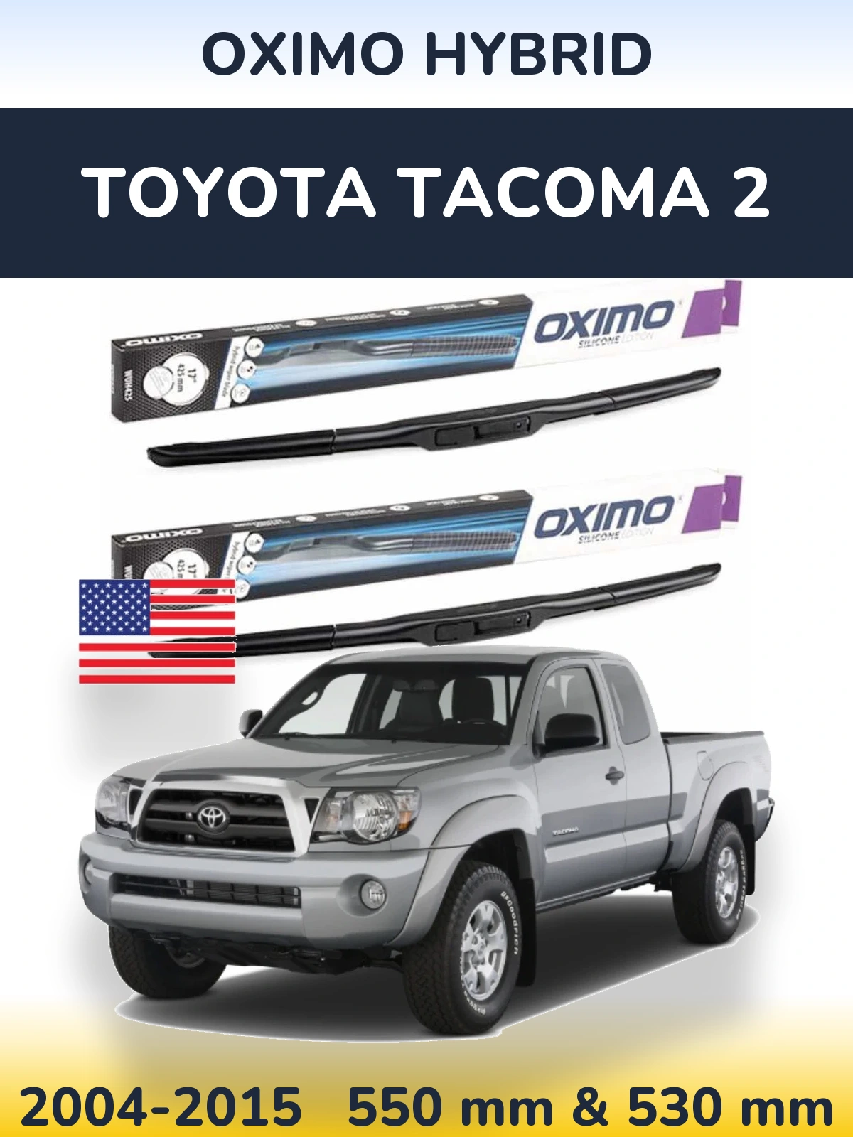 Sada předních stěračů Oximo Hybrid 550 a 530 mm pro Toyota Tacoma 2 2004-2015