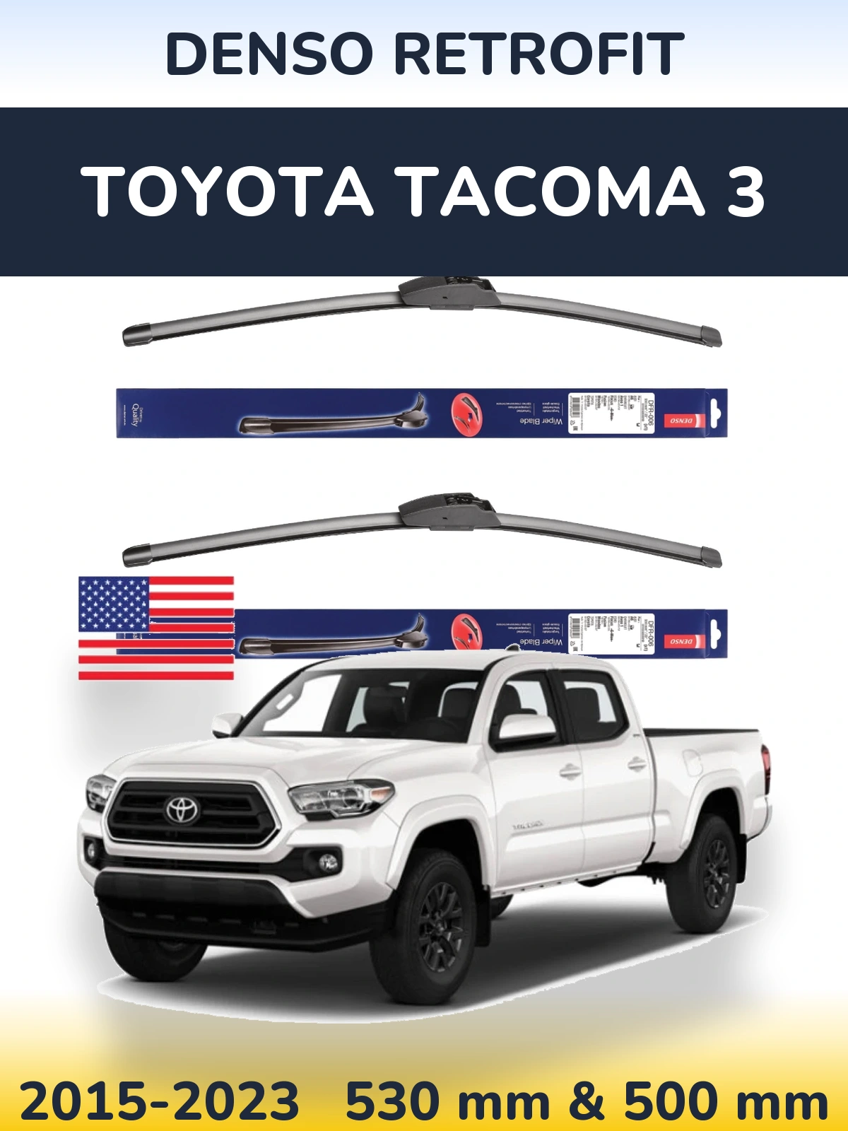 Комплект передніх щіток Denso Retrofit 530 & 500 мм для Toyota Tacoma 3 2015-2023