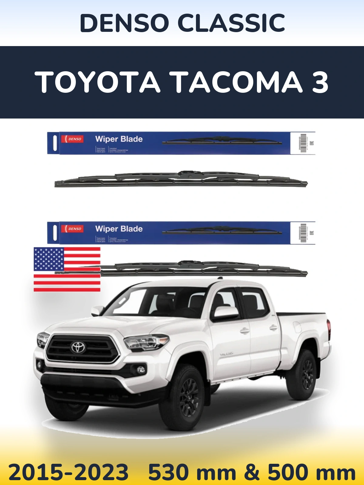 Sada předních stěračů Denso Classic 530 a 500 mm pro Toyota Tacoma 3 2015-2023