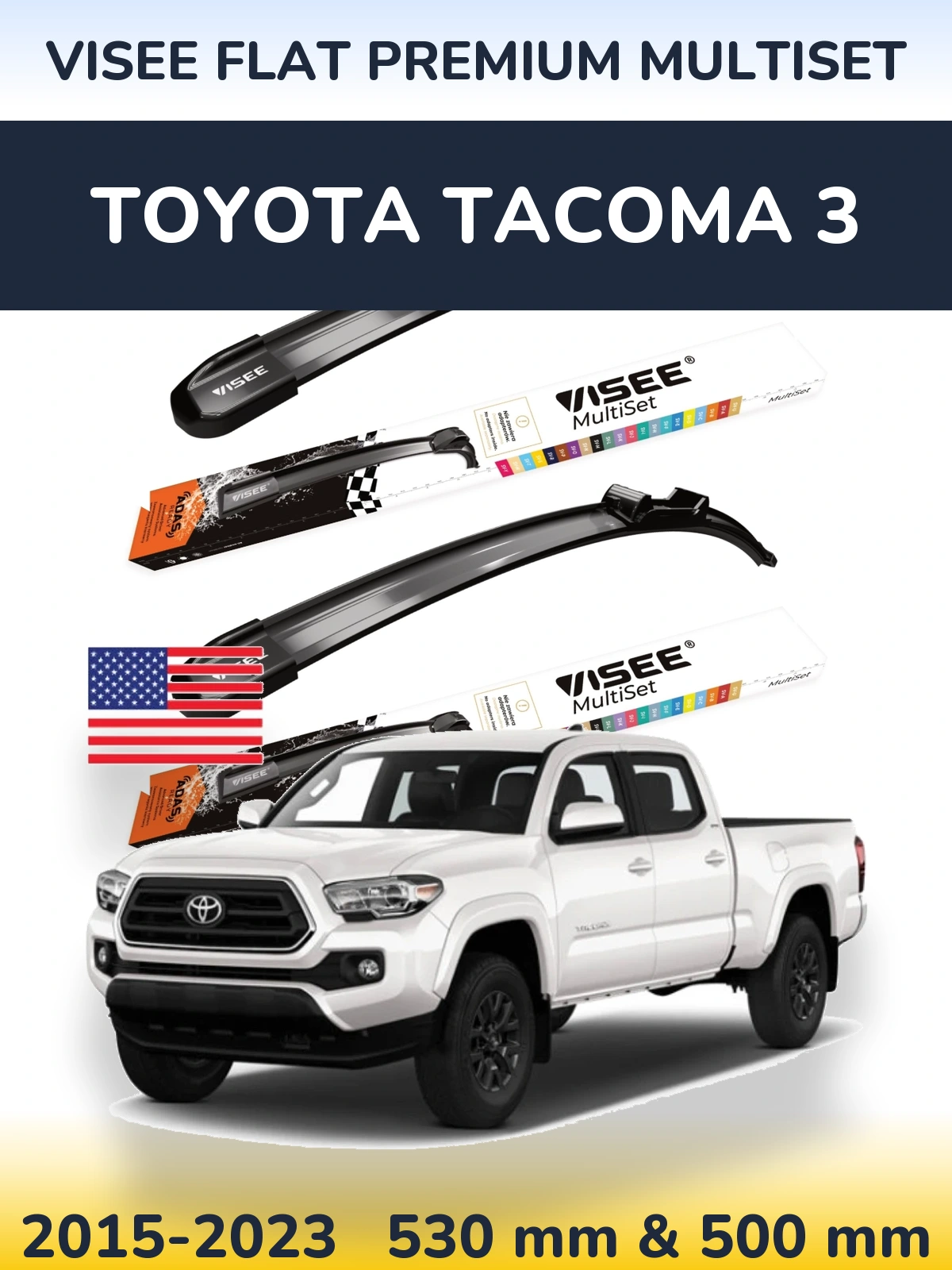 Sada předních stěračů VISEE FLAT PREMIUM MultiSet 530 a 500 mm pro Toyota Tacoma 3 2015-2023