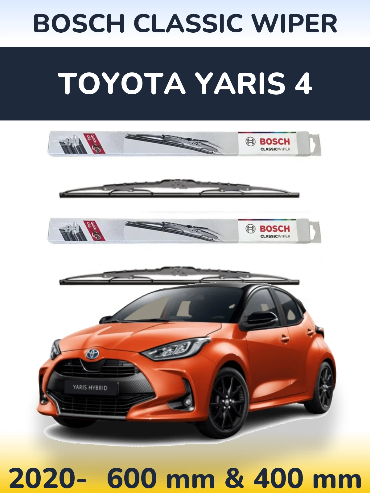 Sada předních stěračů BOSCH Classic Wiper 600 a 400 mm pro Toyota Yaris 4 2020-2026