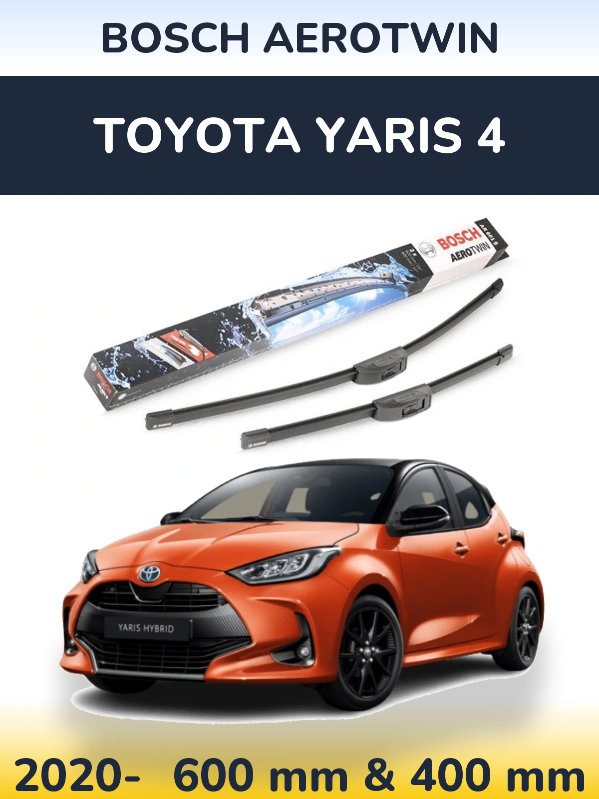 Sada předních stěračů BOSCH AeroTwin 600 a 400 mm pro Toyota Yaris 4 2020-2026