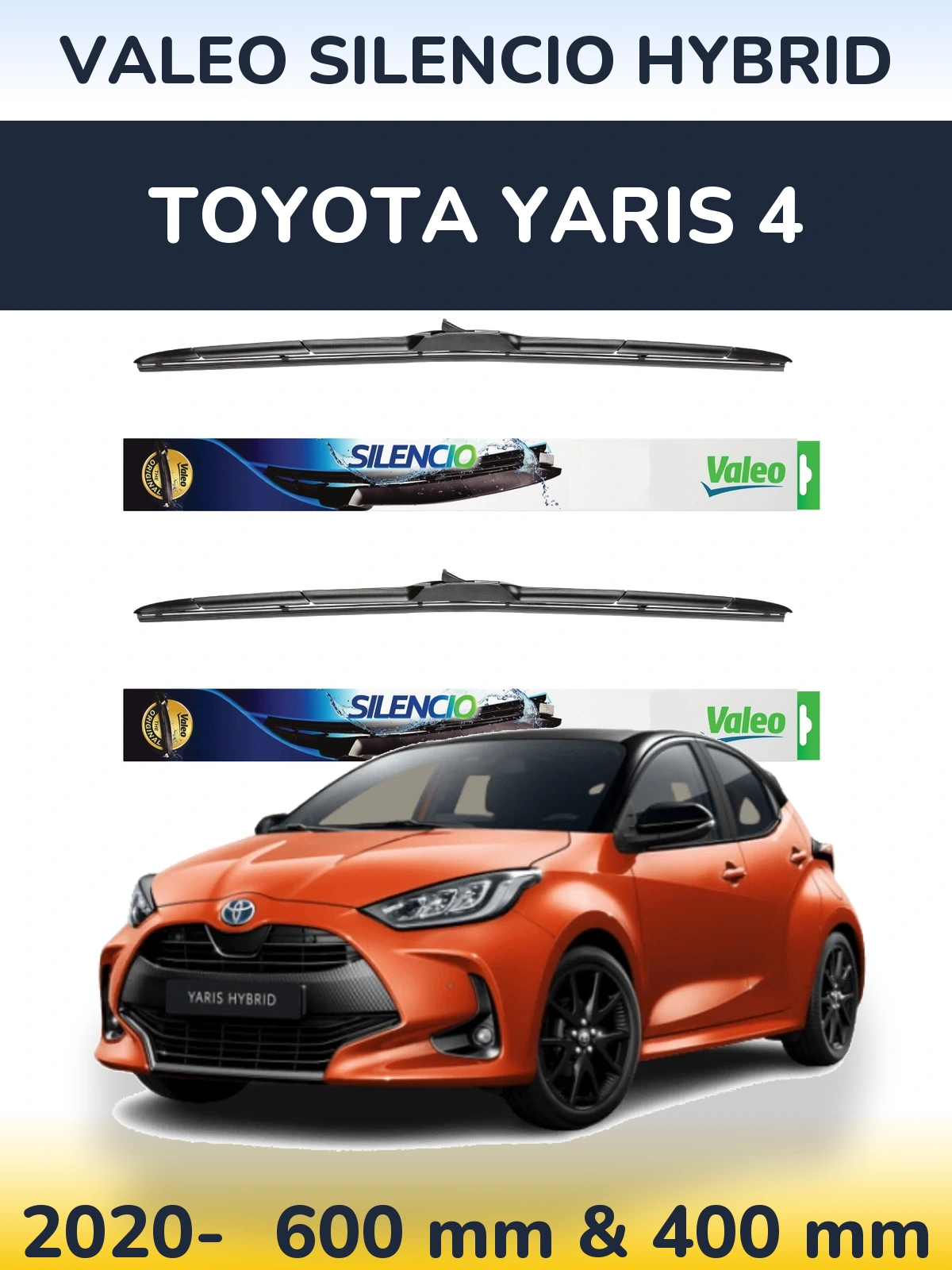 Комплект передніх щіток Valeo Silencio Hybrid 600 & 400 мм для Toyota Yaris 4 2020-2026
