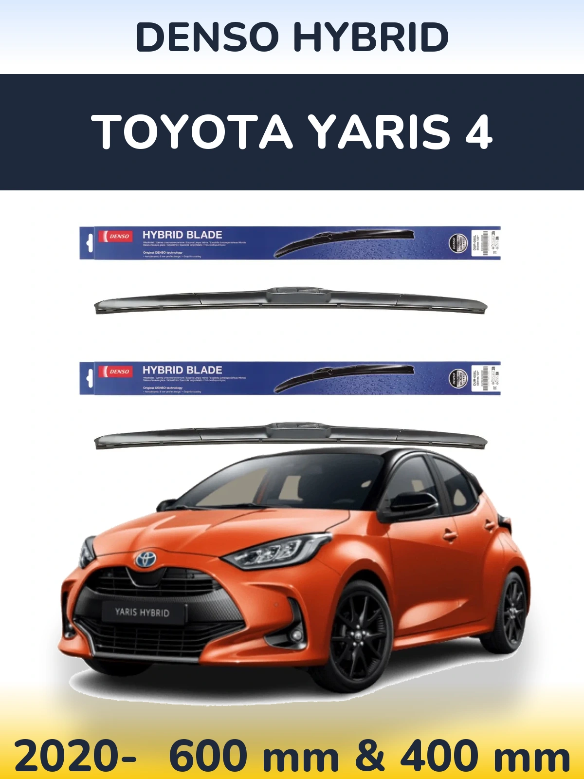 Sada předních stěračů Denso Hybrid 600 a 400 mm pro Toyota Yaris 4 2020-2026