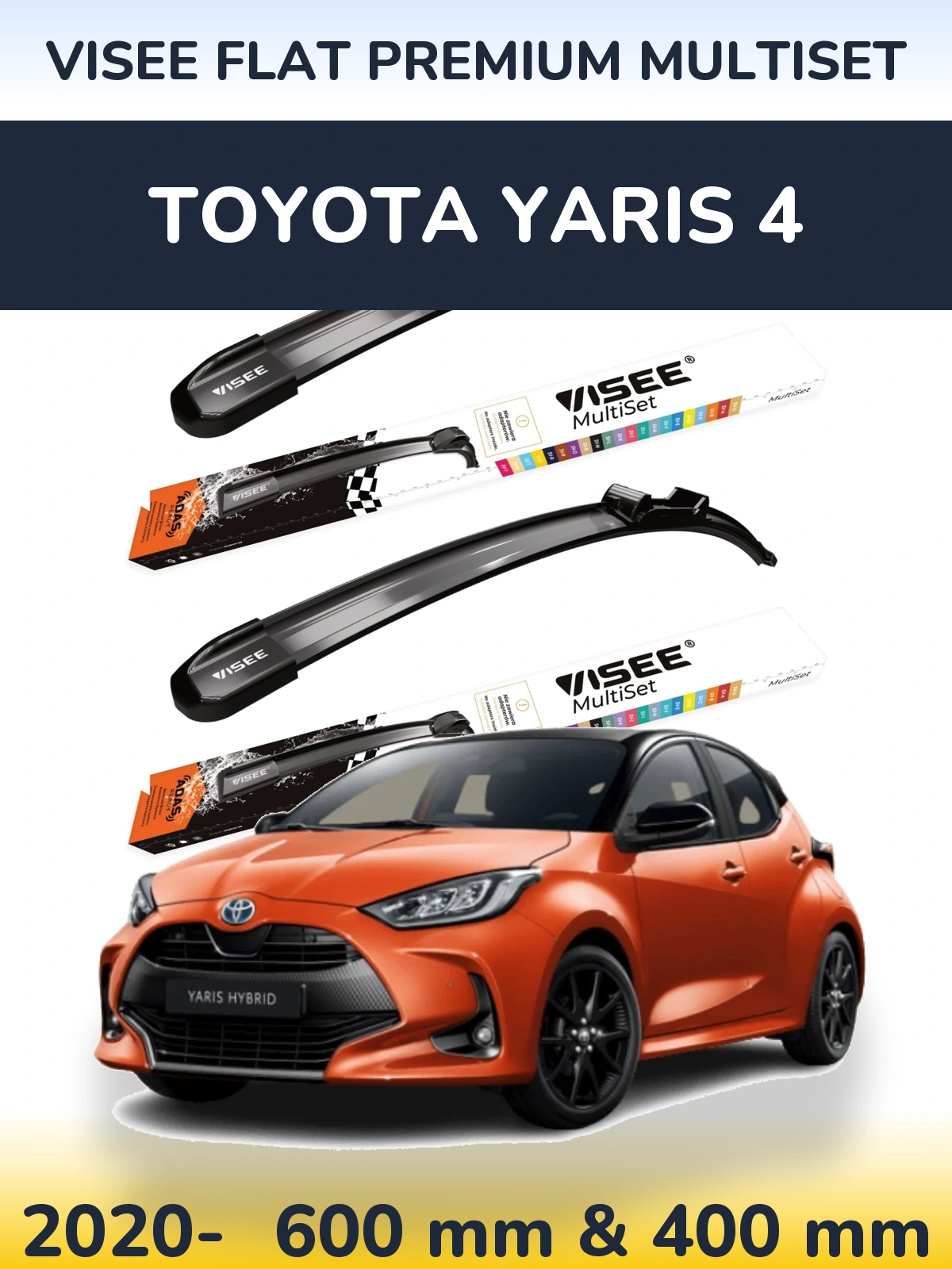 Комплект передніх щіток VISEE FLAT PREMIUM MultiSet 600 & 400 мм для Toyota Yaris 4 2020-2026