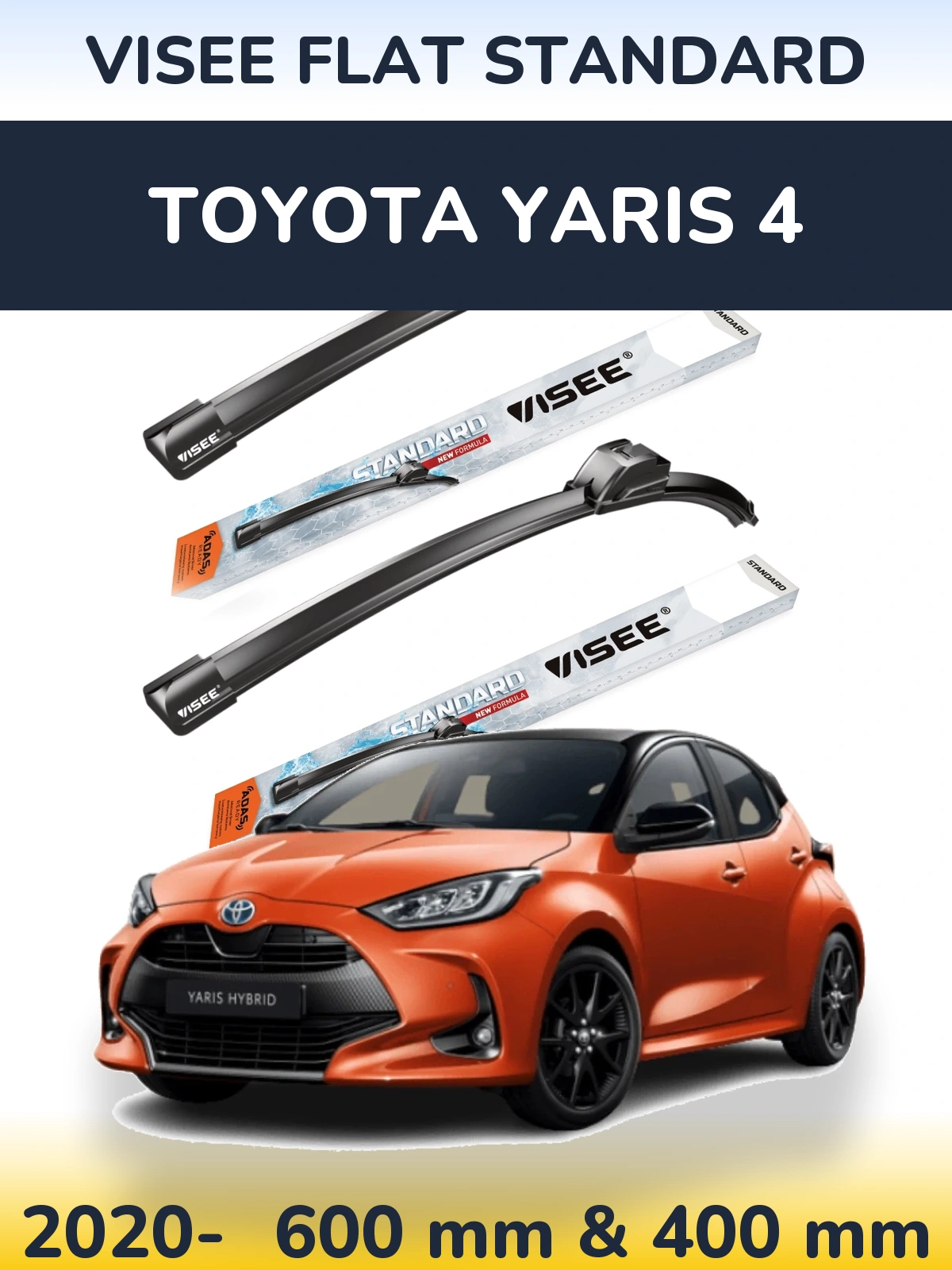 Sada předních stěračů VISEE FLAT STANDARD 600 a 400 mm pro Toyota Yaris 4 2020-2026