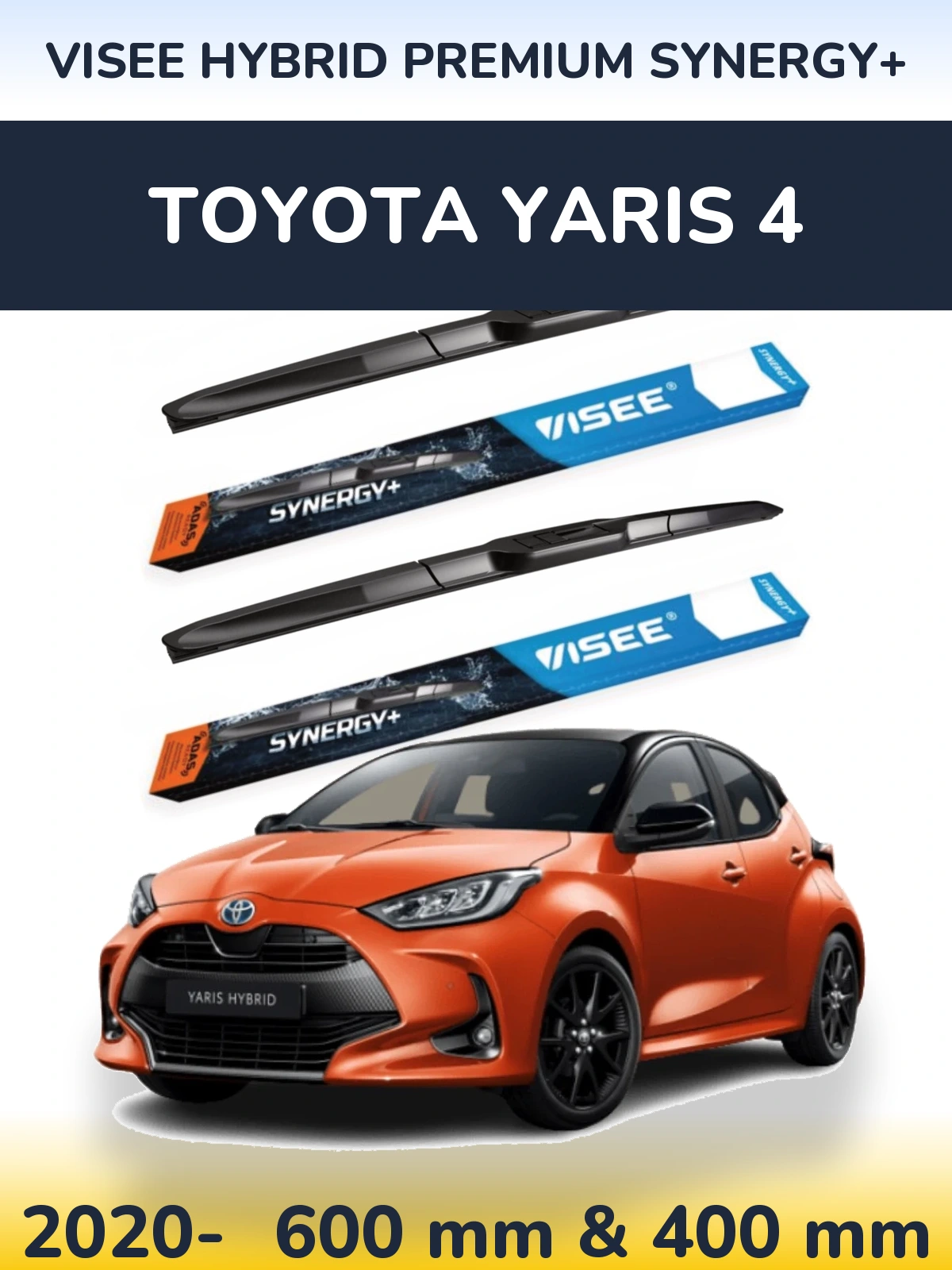 Sada předních stěračů VISEE HYBRID PREMIUM SYNERGY+ 600 a 400 mm pro Toyota Yaris 4 2020-2026