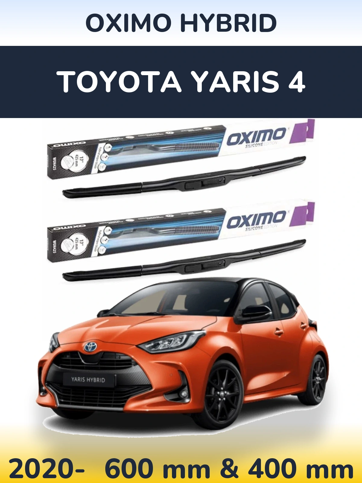 Комплект передніх щіток Oximo Hybrid 600 & 400 мм для Toyota Yaris 4 2020-2026