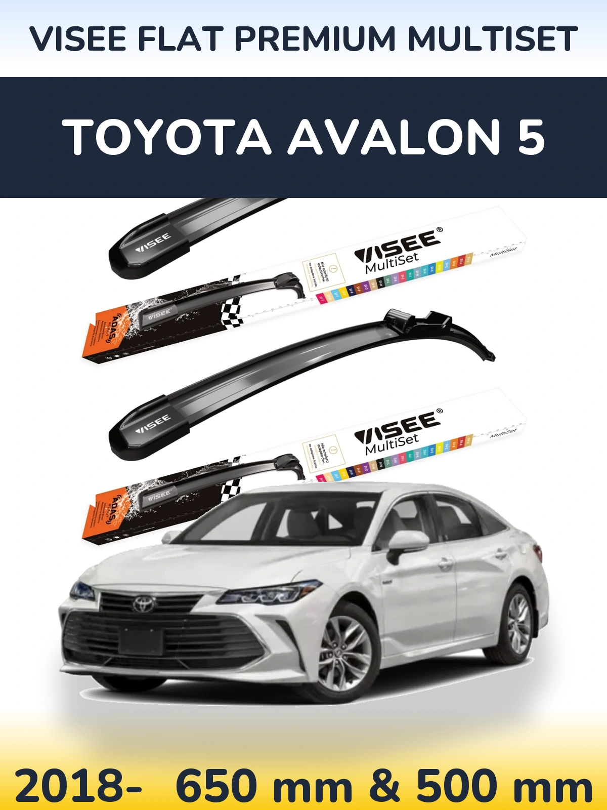 Sada předních stěračů VISEE FLAT PREMIUM MultiSet 650 a 500 mm pro Toyota Avalon 5 2018-2026