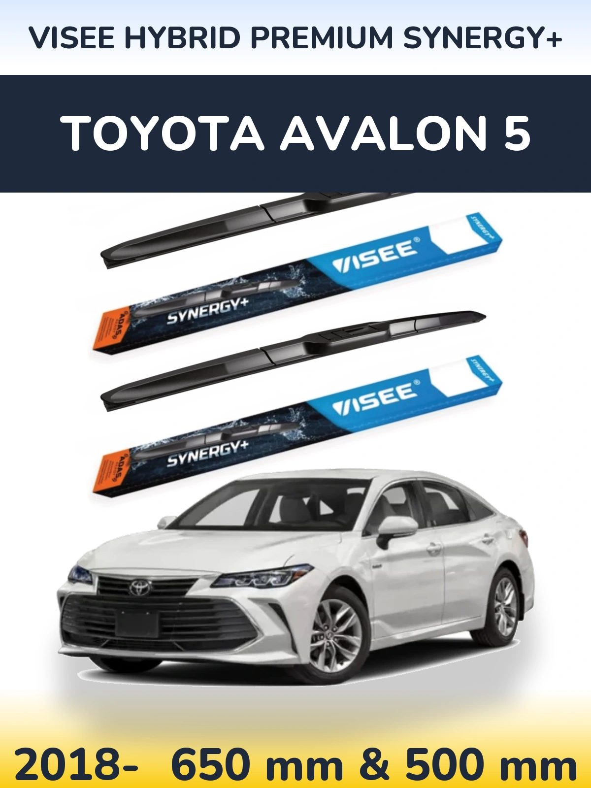 Комплект передніх щіток VISEE HYBRID PREMIUM SYNERGY+ 650 & 500 мм для Toyota Avalon 5 2018-2026