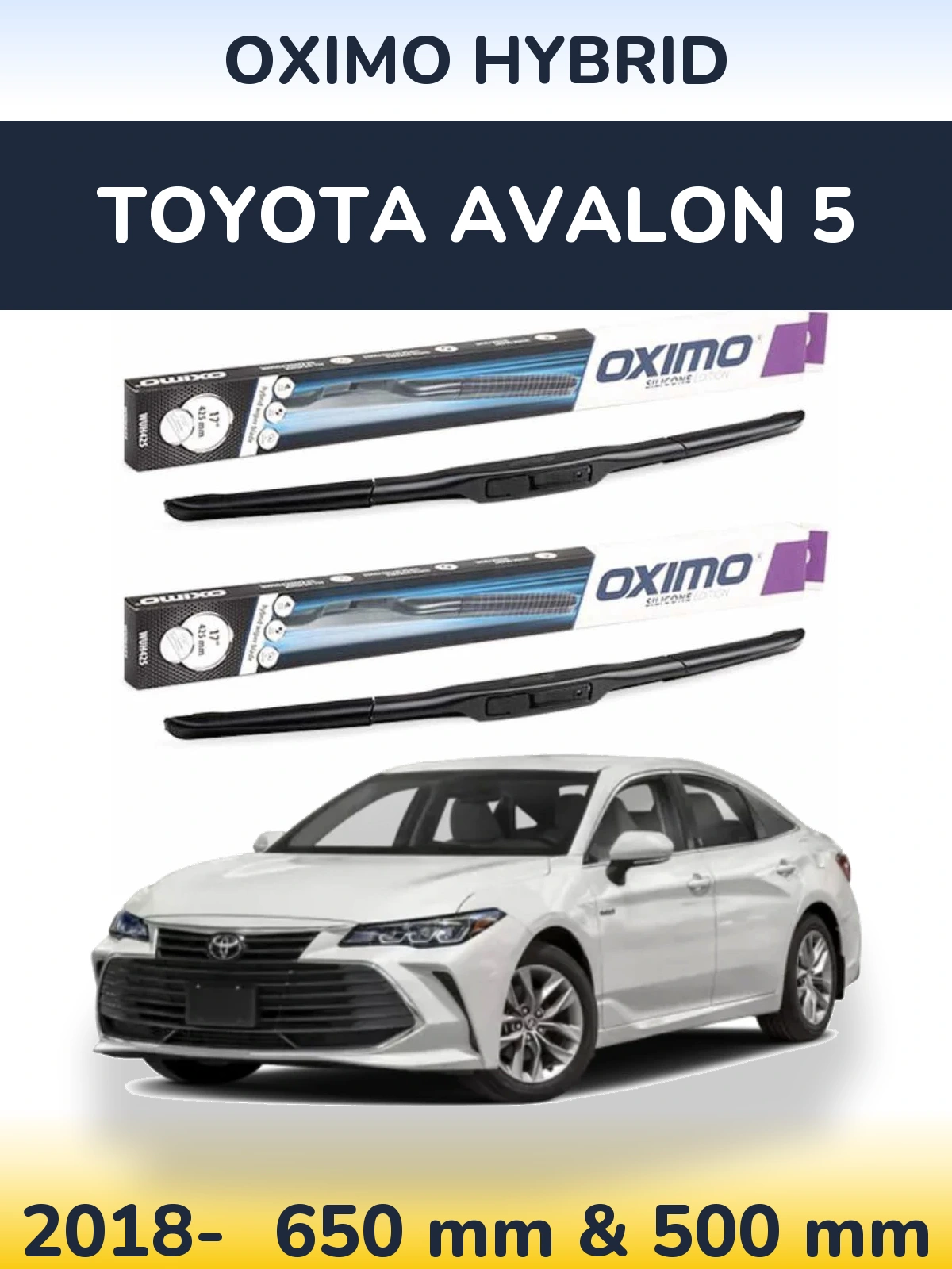 Sada předních stěračů Oximo Hybrid 650 a 500 mm pro Toyota Avalon 5 2018-2026