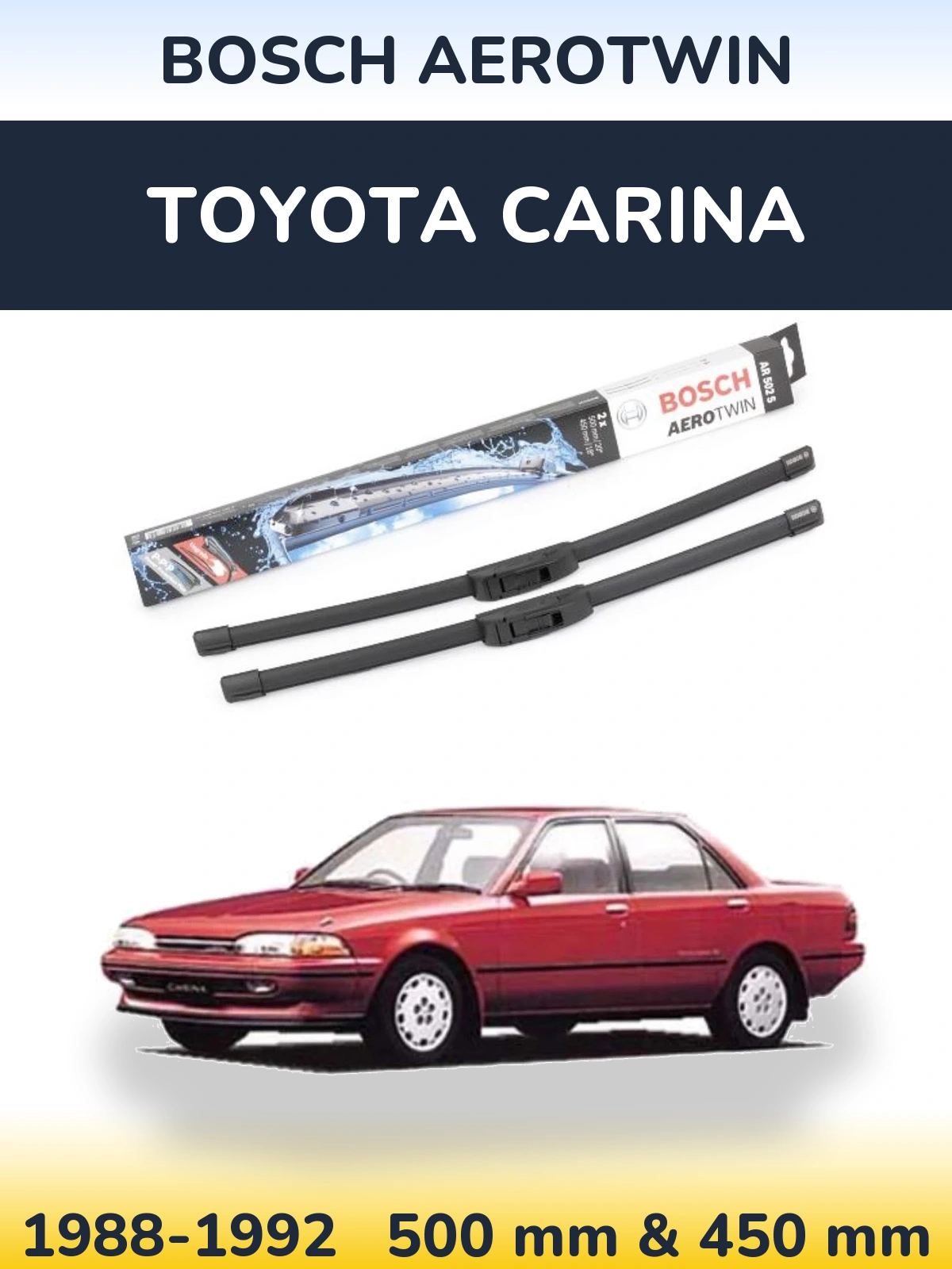 Sada předních stěračů BOSCH AeroTwin 500 a 450 mm pro Toyota Carina 1988-1992