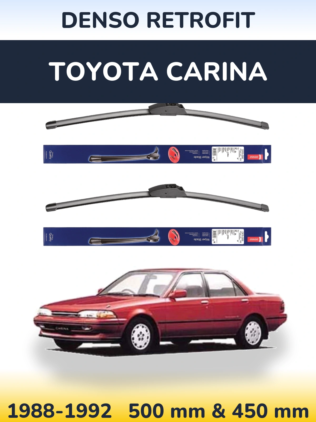 Sada předních stěračů Denso Retrofit 500 a 450 mm pro Toyota Carina 1988-1992