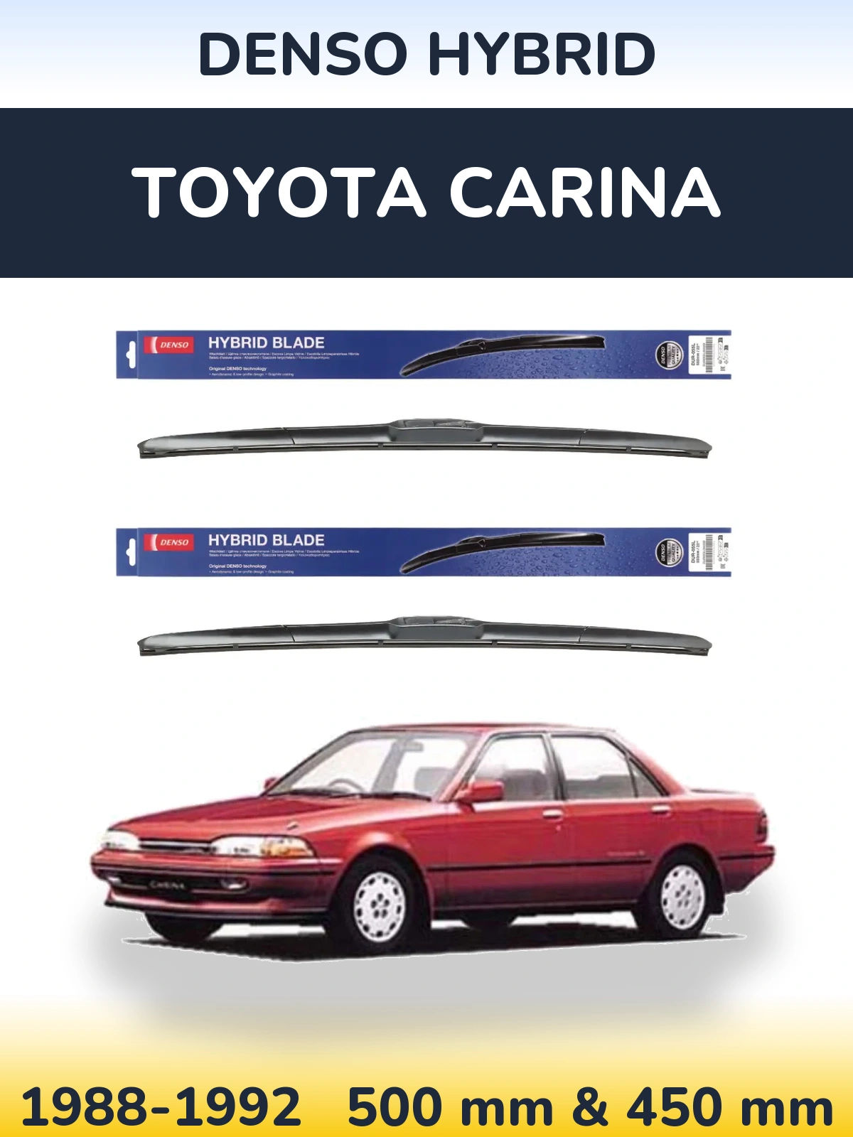 Sada předních stěračů Denso Hybrid 500 a 450 mm pro Toyota Carina 1988-1992