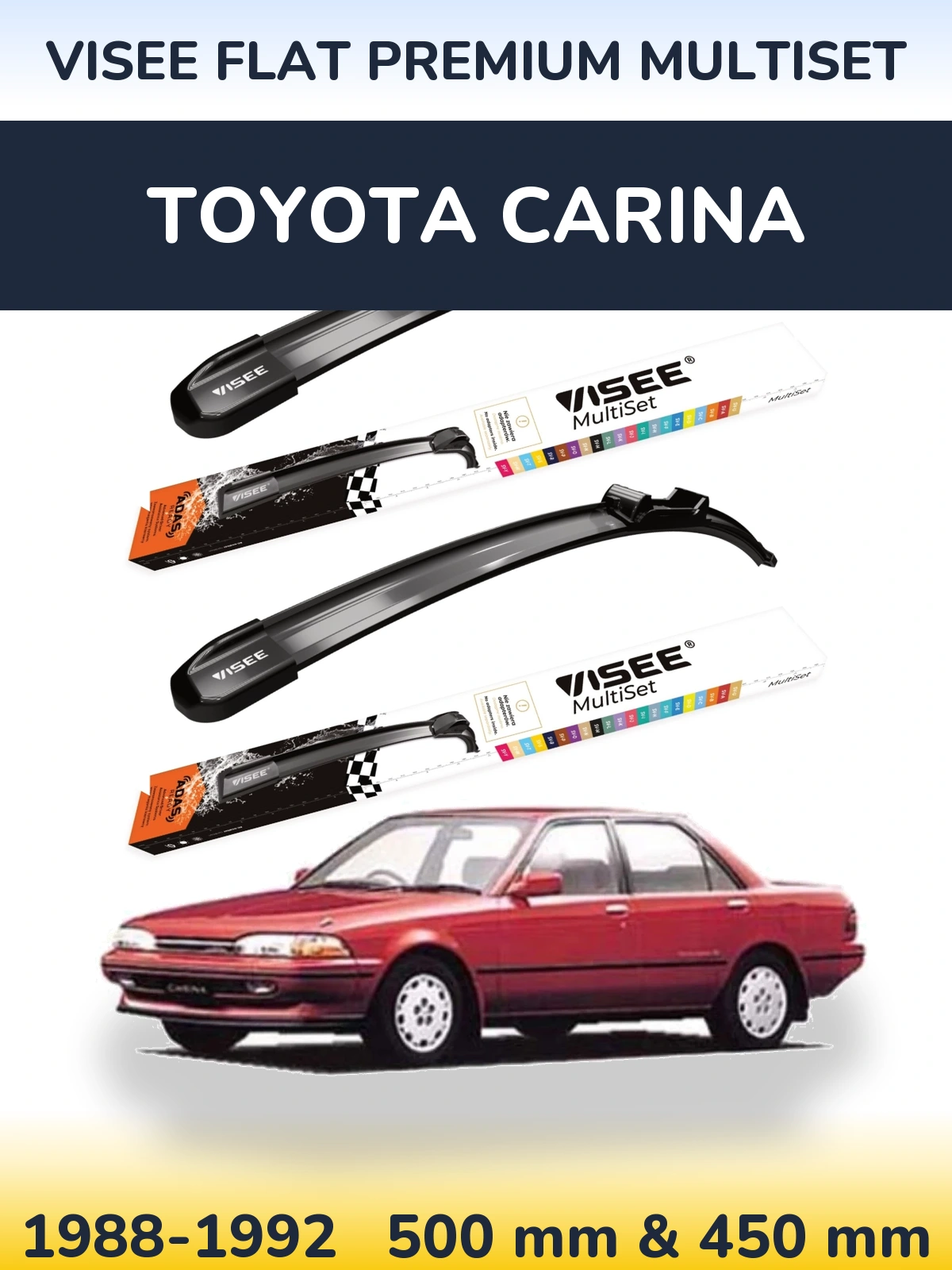 Sada předních stěračů VISEE FLAT PREMIUM MultiSet 500 a 450 mm pro Toyota Carina 1988-1992