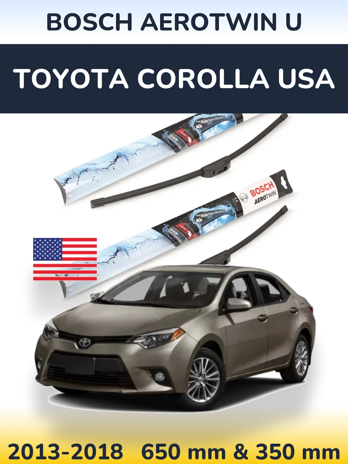 Sada předních stěračů BOSCH AeroTwin U 650 a 350 mm pro Toyota Corolla USA 2013-2018