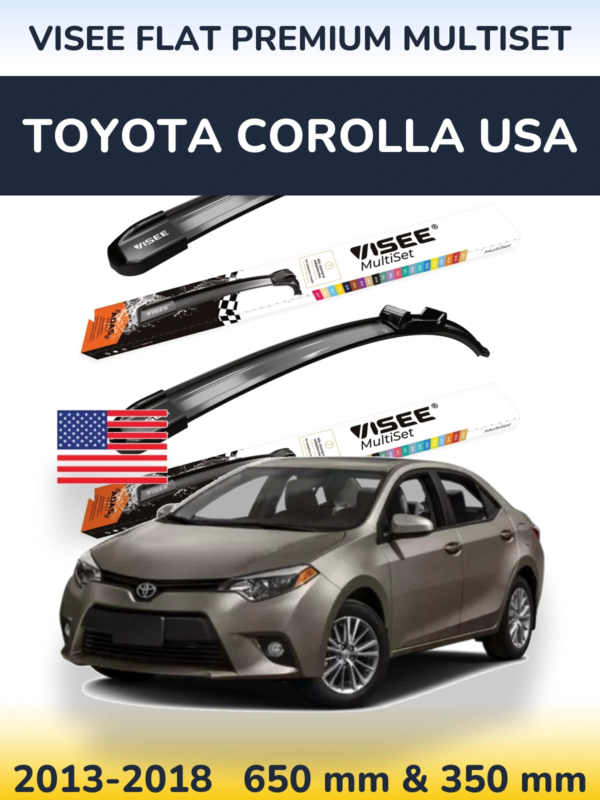 Sada předních stěračů VISEE FLAT PREMIUM MultiSet 650 a 350 mm pro Toyota Corolla USA 2013-2018