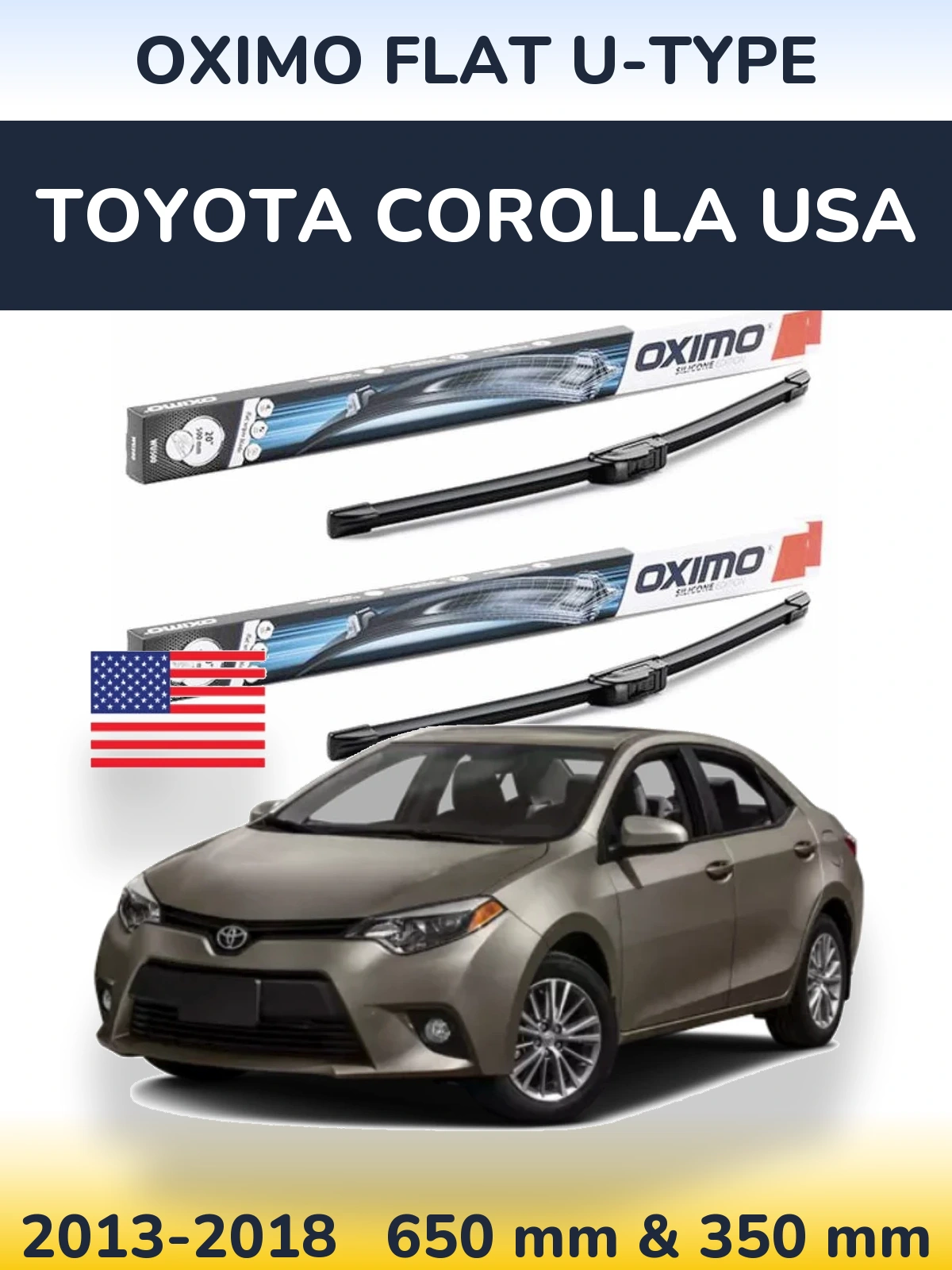 Sada předních stěračů Oximo Flat U-type 650 a 350 mm pro Toyota Corolla USA 2013-2018