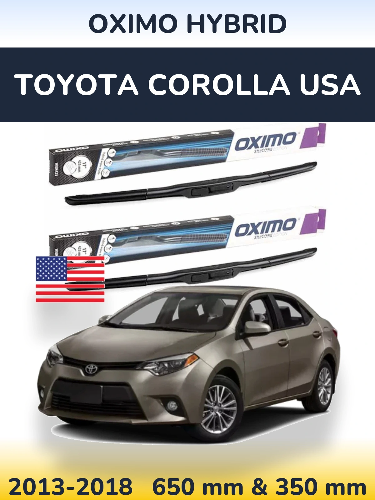 Sada předních stěračů Oximo Hybrid 650 a 350 mm pro Toyota Corolla USA 2013-2018