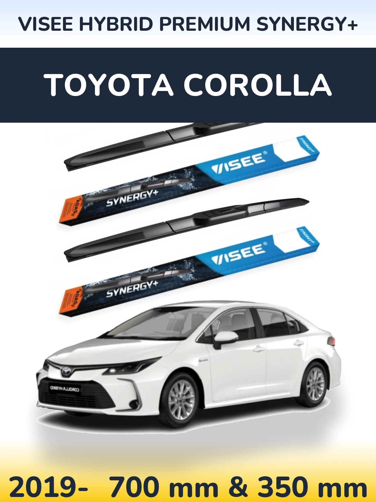 Sada předních stěračů VISEE HYBRID PREMIUM SYNERGY+ 700 a 350 mm pro Toyota Corolla 2019-2026