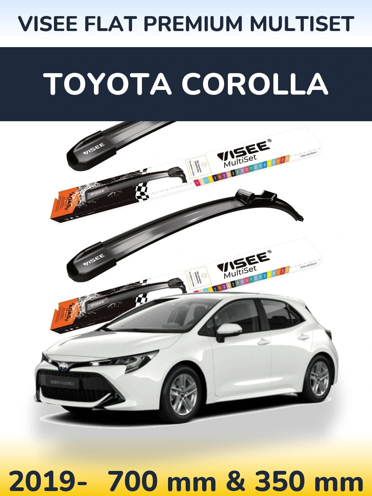 Sada předních stěračů VISEE FLAT PREMIUM MultiSet 700 a 350 mm pro Toyota Corolla 2019-2026