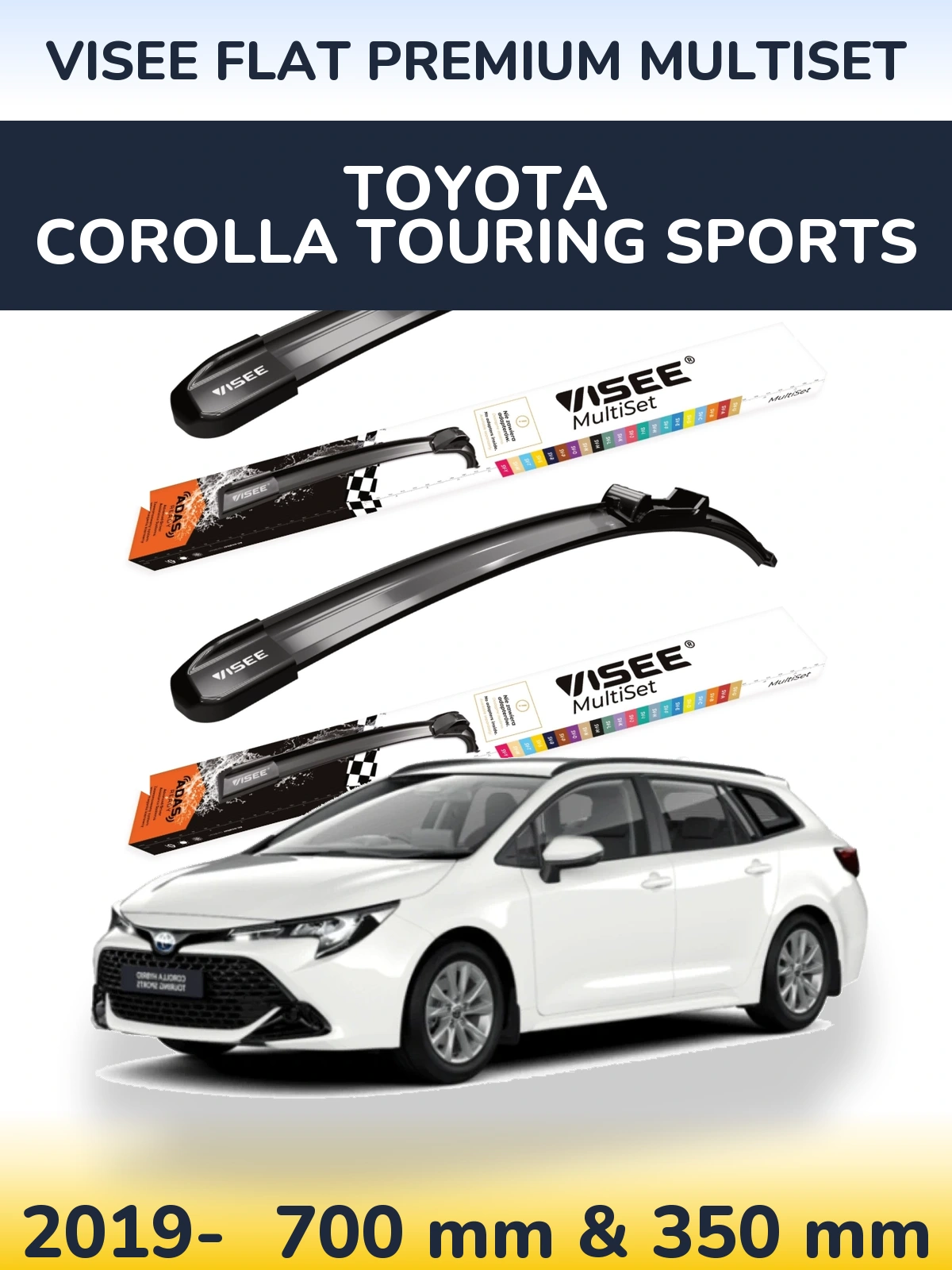 Sada předních stěračů VISEE FLAT PREMIUM MultiSet 700 a 350 mm pro Toyota Corolla Touring Sports 2019-2026