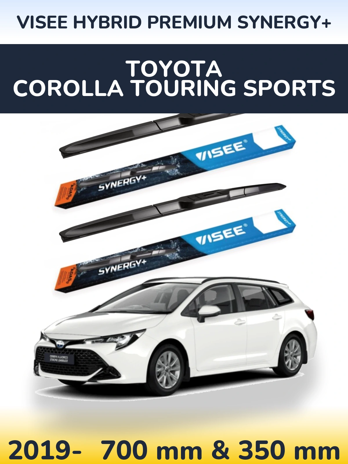 Sada předních stěračů VISEE HYBRID PREMIUM SYNERGY+ 700 a 350 mm pro Toyota Corolla Touring Sports 2019-2026