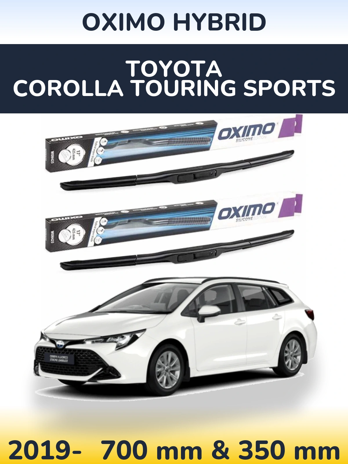 Sada předních stěračů Oximo Hybrid 700 a 350 mm pro Toyota Corolla Touring Sports 2019-2026