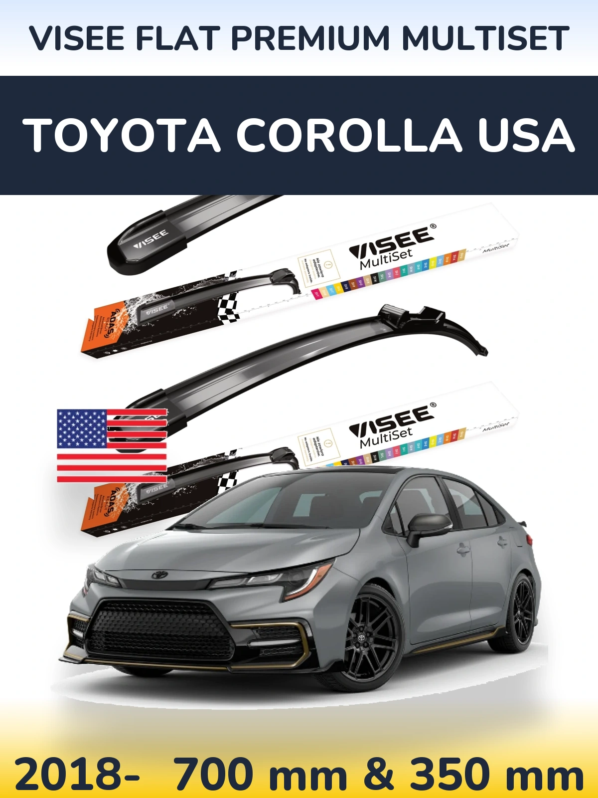 Sada předních stěračů VISEE FLAT PREMIUM MultiSet 700 a 350 mm pro Toyota Corolla USA 2018-2026
