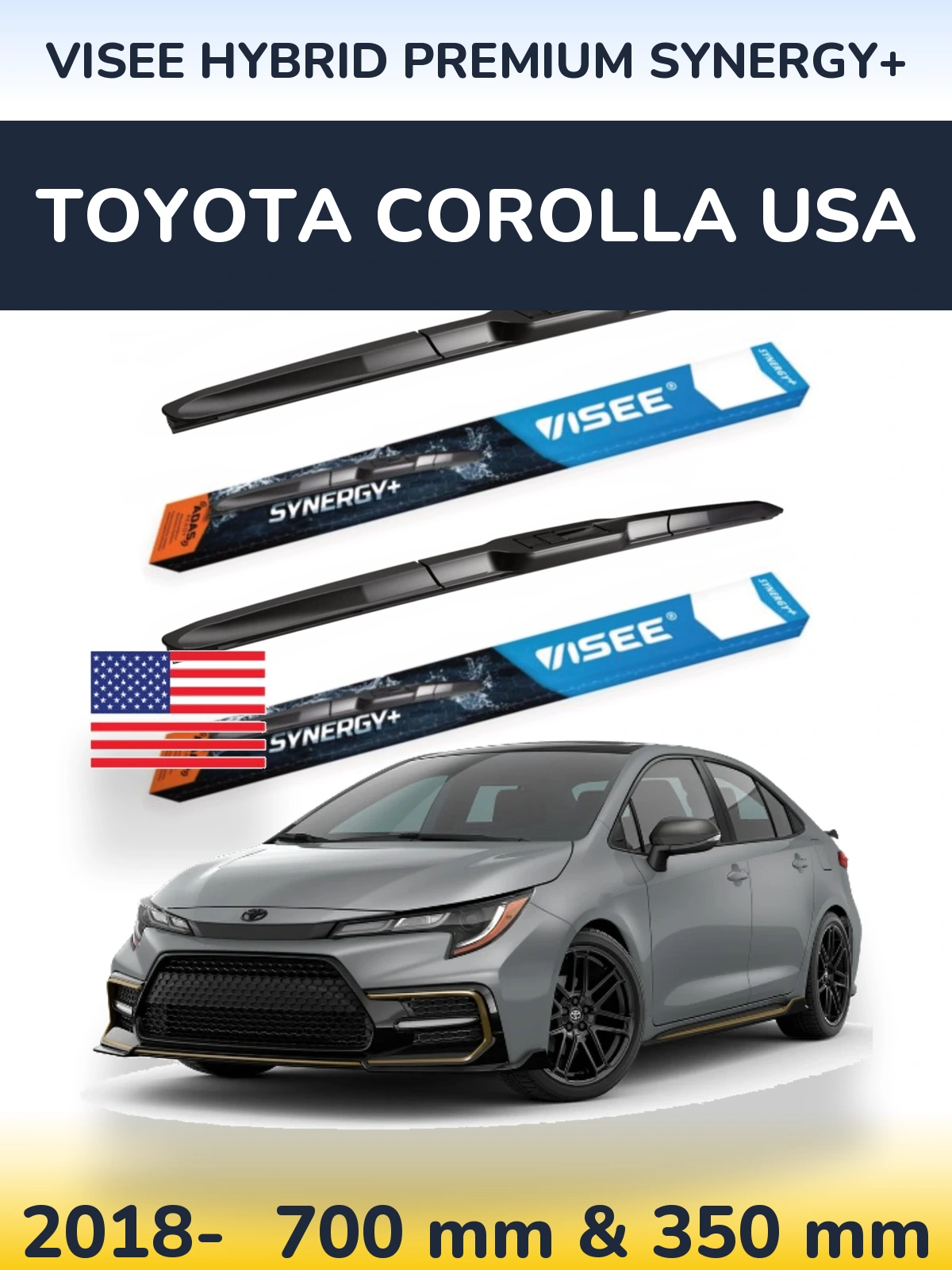 Комплект передніх щіток VISEE HYBRID PREMIUM SYNERGY+ 700 & 350 мм для Toyota Corolla USA 2018-2026