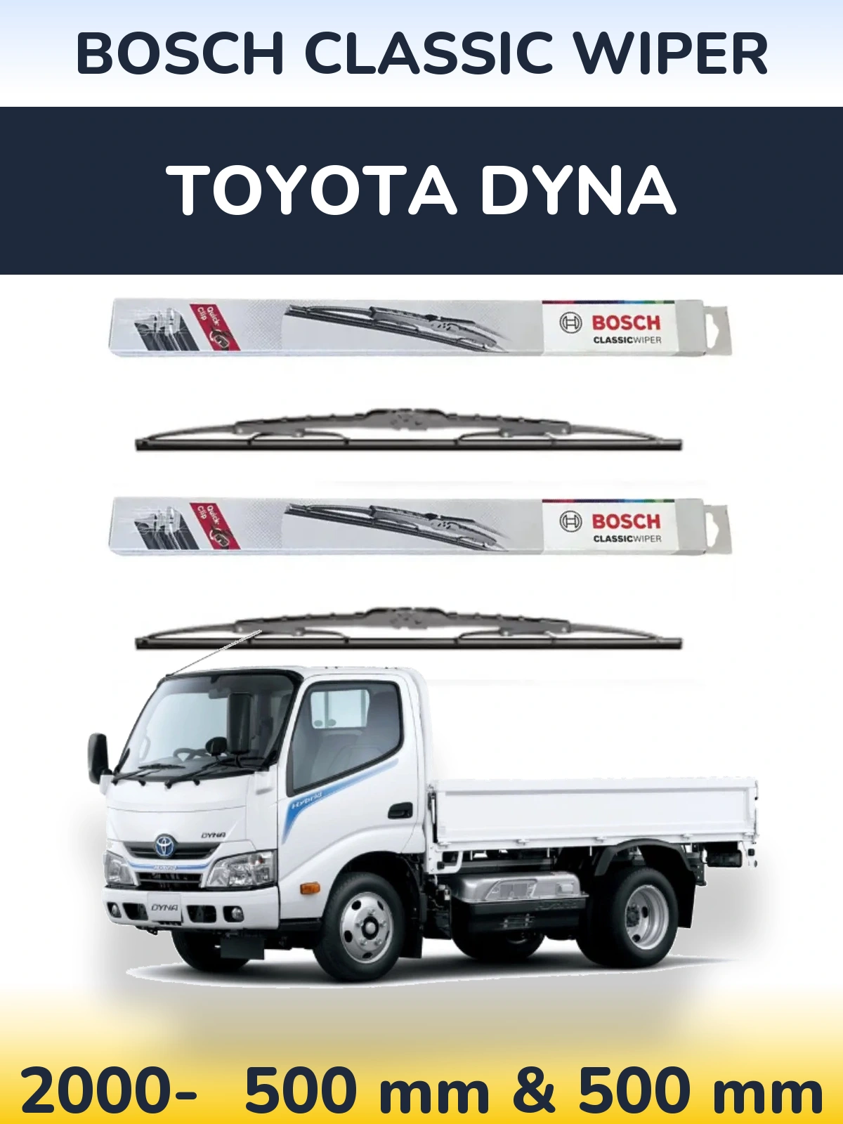 Sada předních stěračů BOSCH Classic Wiper 500 a 500 mm pro Toyota Dyna 2000-2026