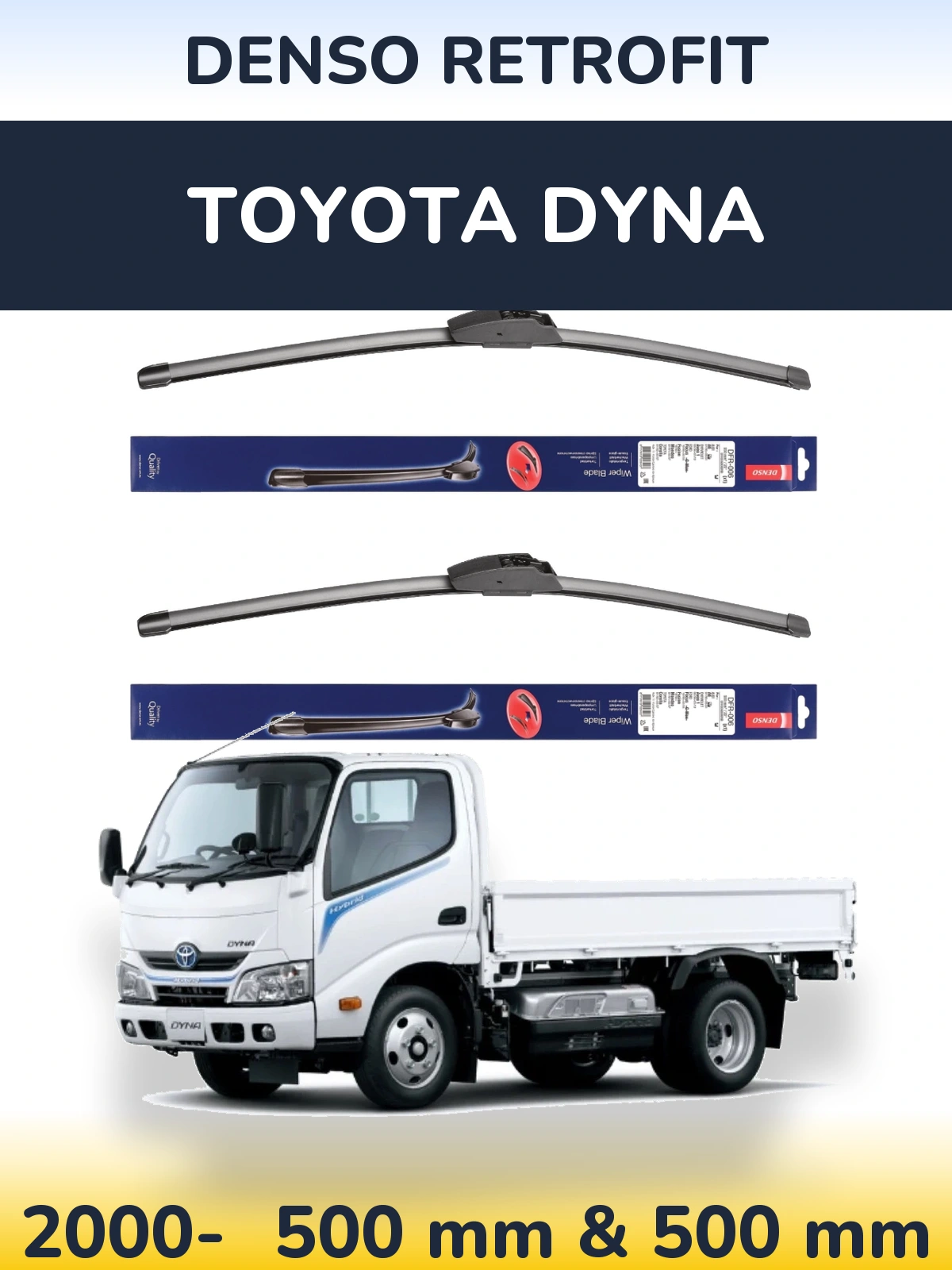 Sada předních stěračů Denso Retrofit 500 a 500 mm pro Toyota Dyna 2000-2026