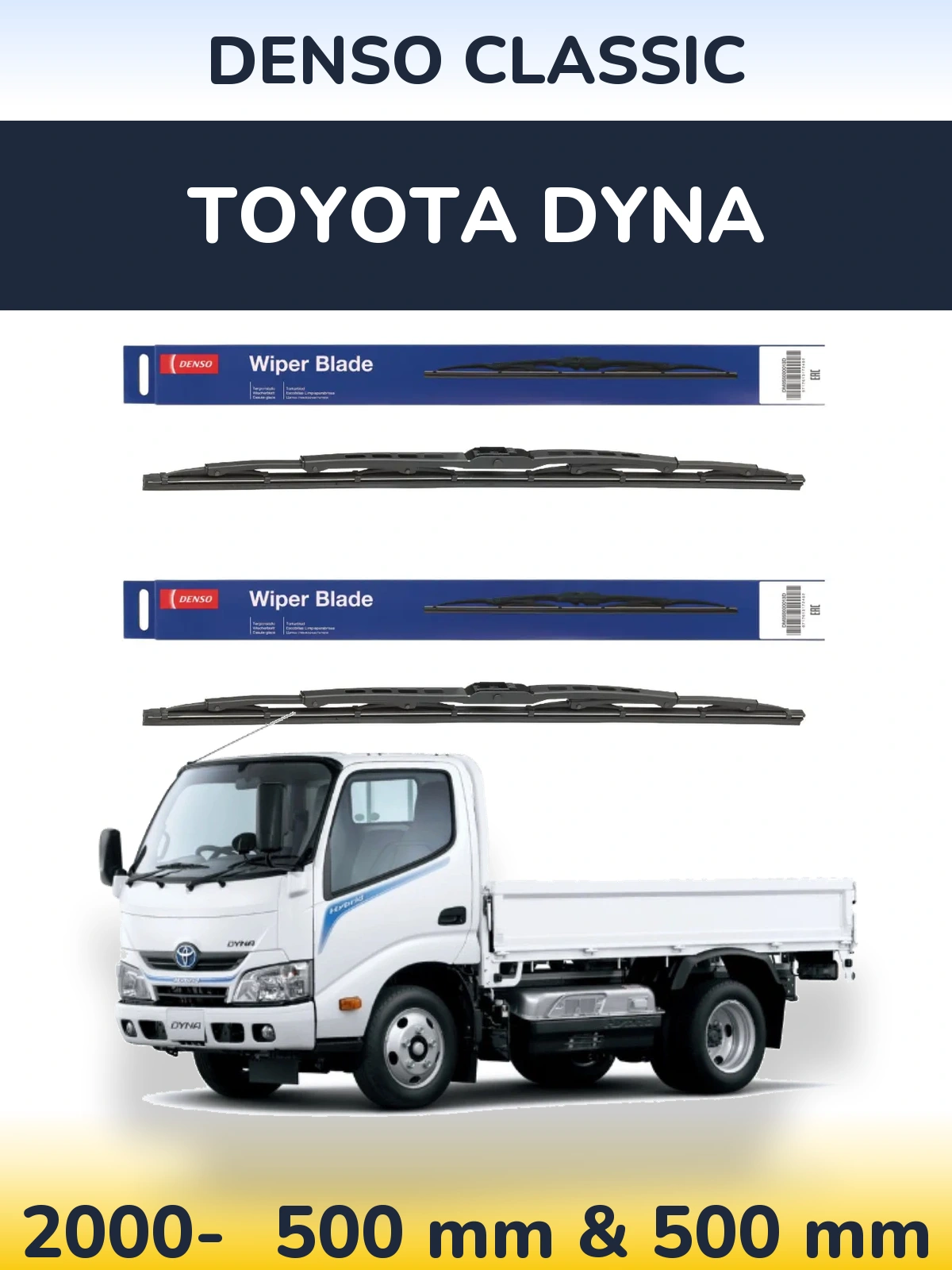 Sada předních stěračů Denso Classic 500 a 500 mm pro Toyota Dyna 2000-2026