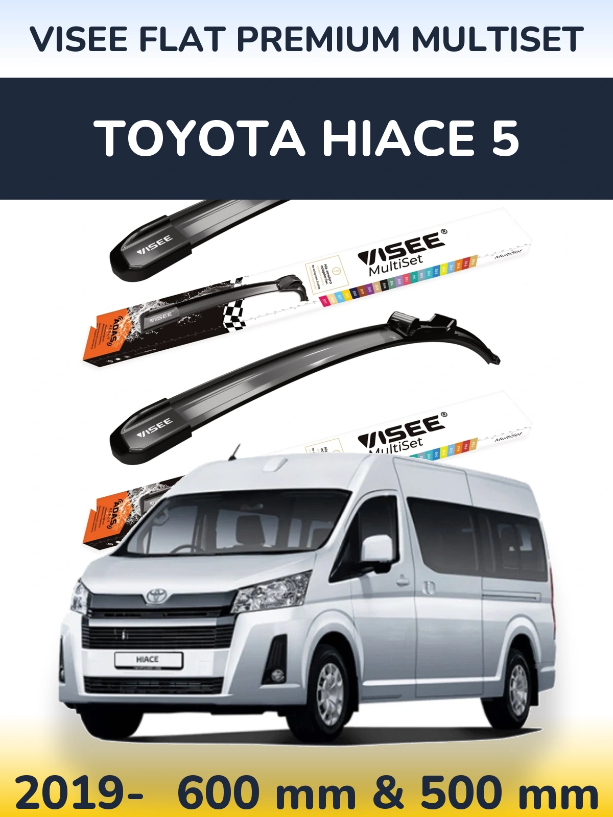 Sada předních stěračů VISEE FLAT PREMIUM MultiSet 600 a 500 mm pro Toyota Hiace 5 2019-2026