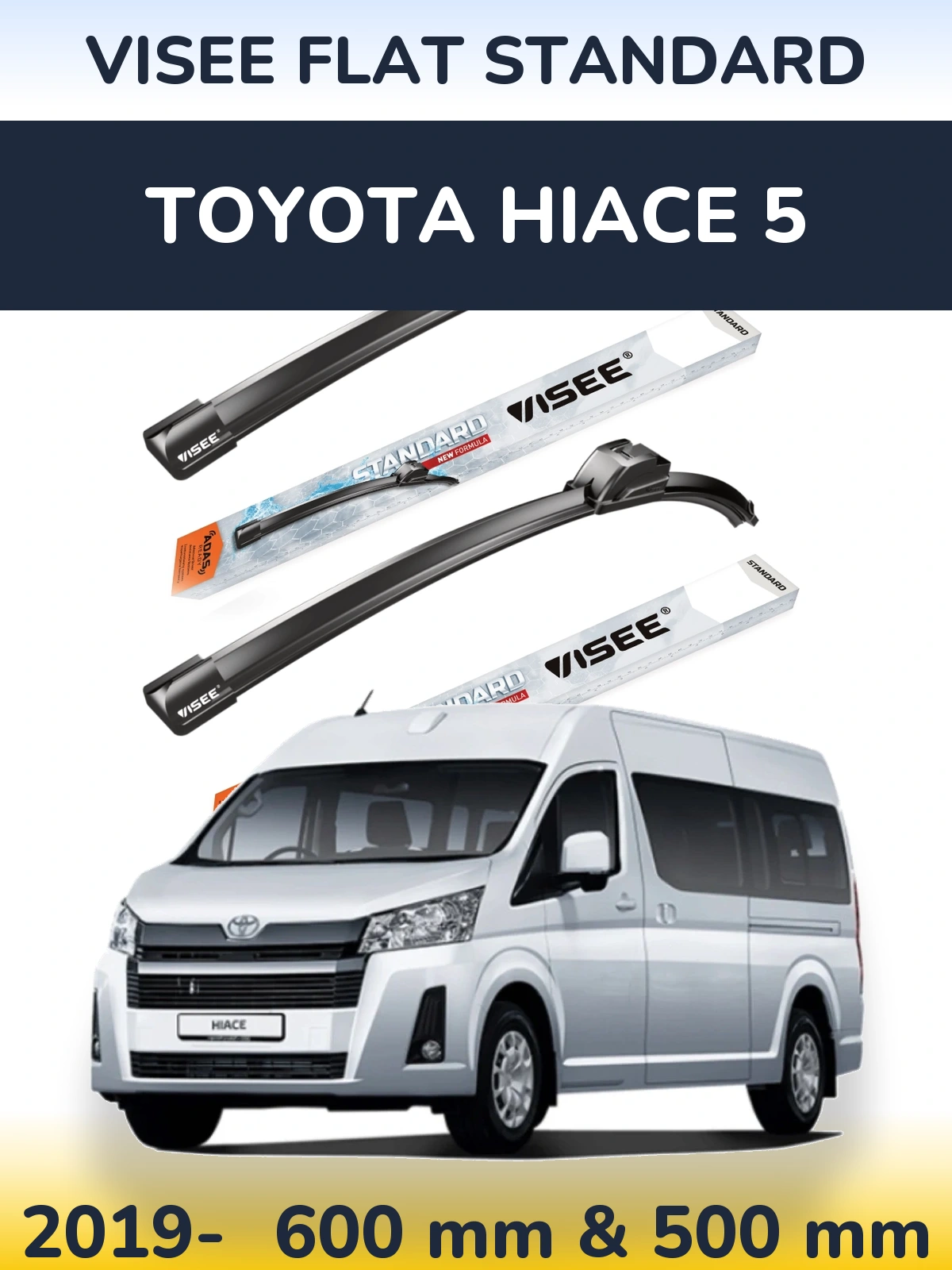 Sada předních stěračů VISEE FLAT STANDARD 600 a 500 mm pro Toyota Hiace 5 2019-2026