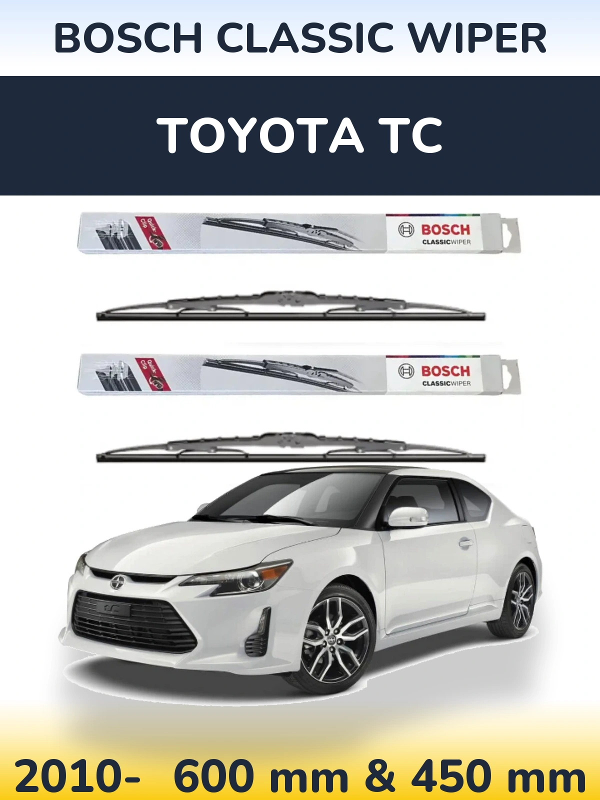 Sada předních stěračů BOSCH Classic Wiper 600 a 450 mm pro Toyota tC 2010-2026