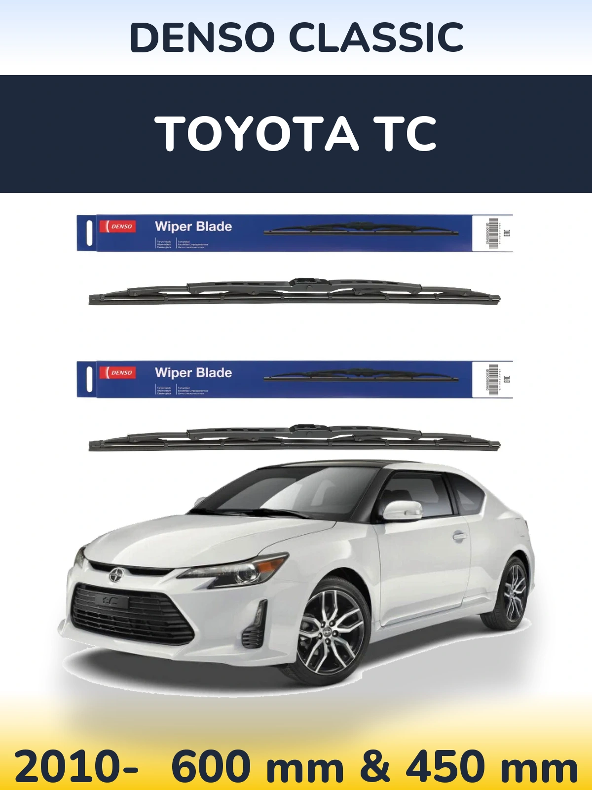 Front wiper blade set Denso Classic 600 & 450 mm for Toyota tC 2010-2026